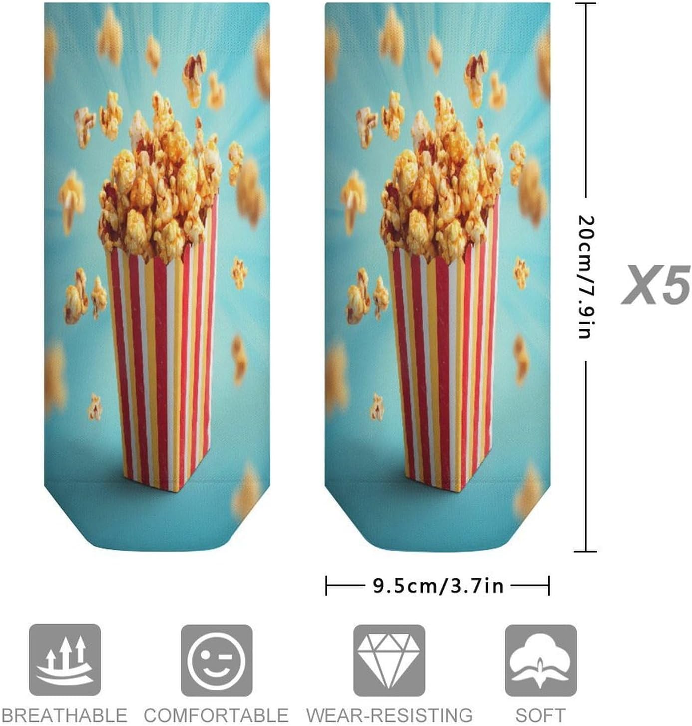 Popcorn Socks for Men Women 5 Pairs Ankle Socks