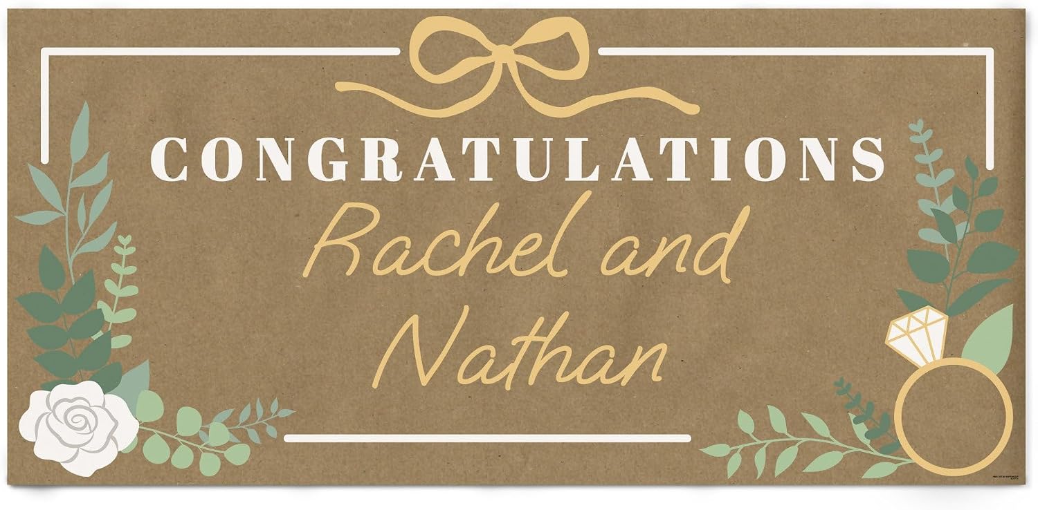 Big Dot of Happiness Personalized Boho Botanical Bride Kraft Paper Banner, Greenery Bridal Shower and Wedding Party Banner, Custom Names Printed Brown Paper Party Sign Decoration – 1 Count