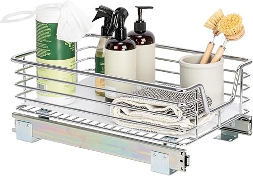 Household Essentials Glidez - Organizador multiusos de acero cromado con forro de plástico para uso debajo del gabinete, diseño de 1 nivel, se