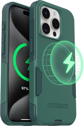 OtterBox iPhone 15 Pro - Commuter MagSafe Case - Slim & Tough - Pocket-Friendly - Dual Layer Drop Protection - Port Covers – Non-Retail Packaging - Green