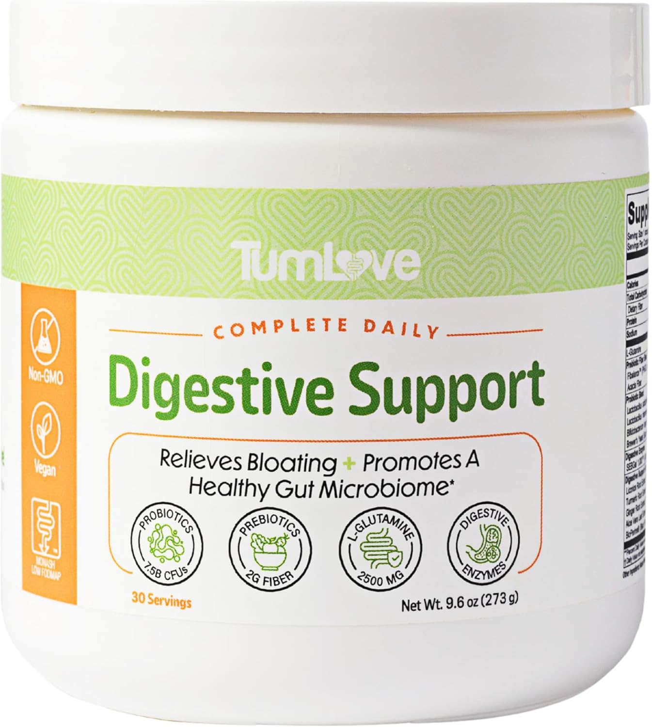 TumLove IBS Relief & Digestive Support Powder – Low FODMAP Certified, Probiotics, Prebiotics, Digestive Enzymes, L-Glutamine & 5 Soothing Herbs – Vegan, Gluten-Free (30 Servings)