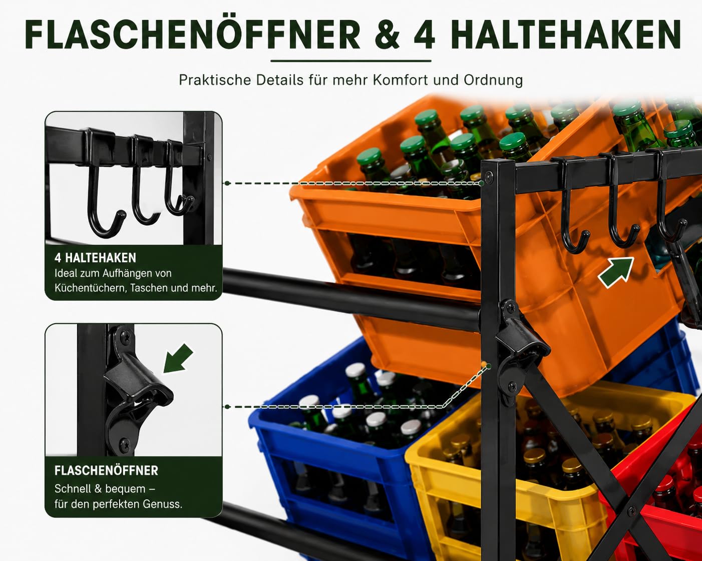 Getränkekistenregal für 6 Kisten mit Rollen – Extrem Stabiles Metallregal, 250kg Tragkraft – Wasserkistenregal & Bierkistenregal für Küche, Keller & Speisekammer