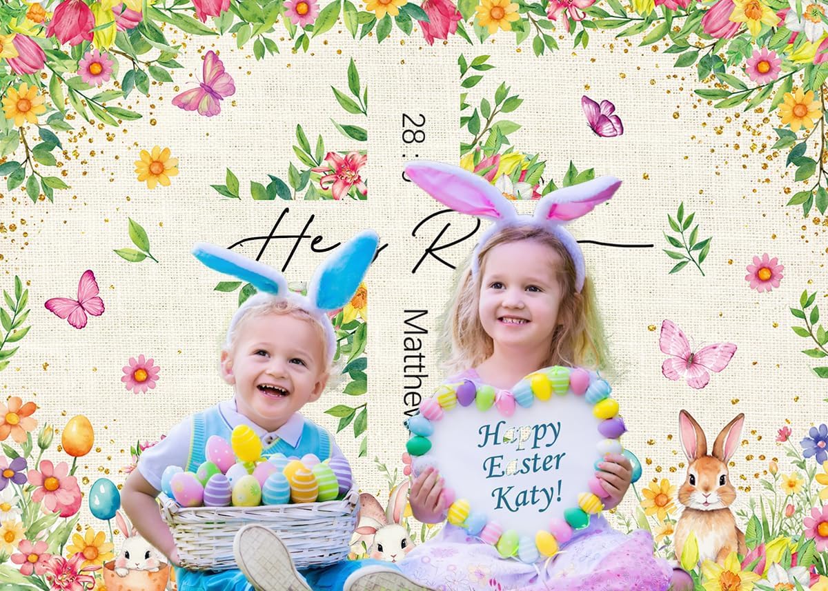 He is Risen Decorations Background Jesus Cross Backdrop Spring Happy Easter Egg Rabbit Flower Banner for Party Church Photography Photo Prop Booth (10X8FT(120 x 96 inch))