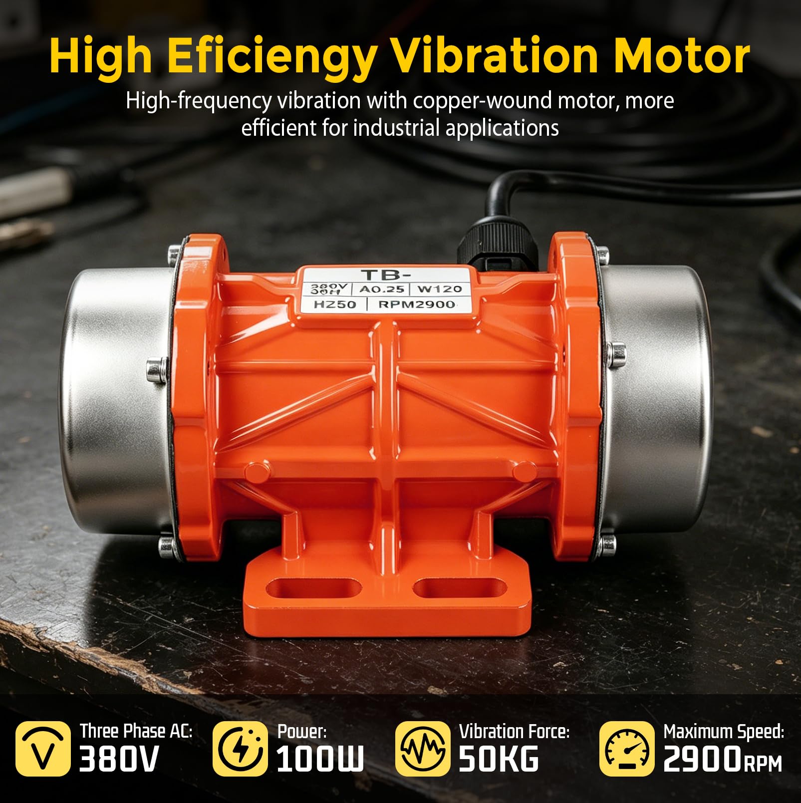 100W Elektrischer Vibrationsmotor, Drehstrom Vibrationsmotor(380 V), Einstellbare Vibration, 50KG Kraft, 3000 U/min, Kleiner Motorvibrator für Futterspender/Vibrationssieb/Gebäude/Bergbau/Metallurgie