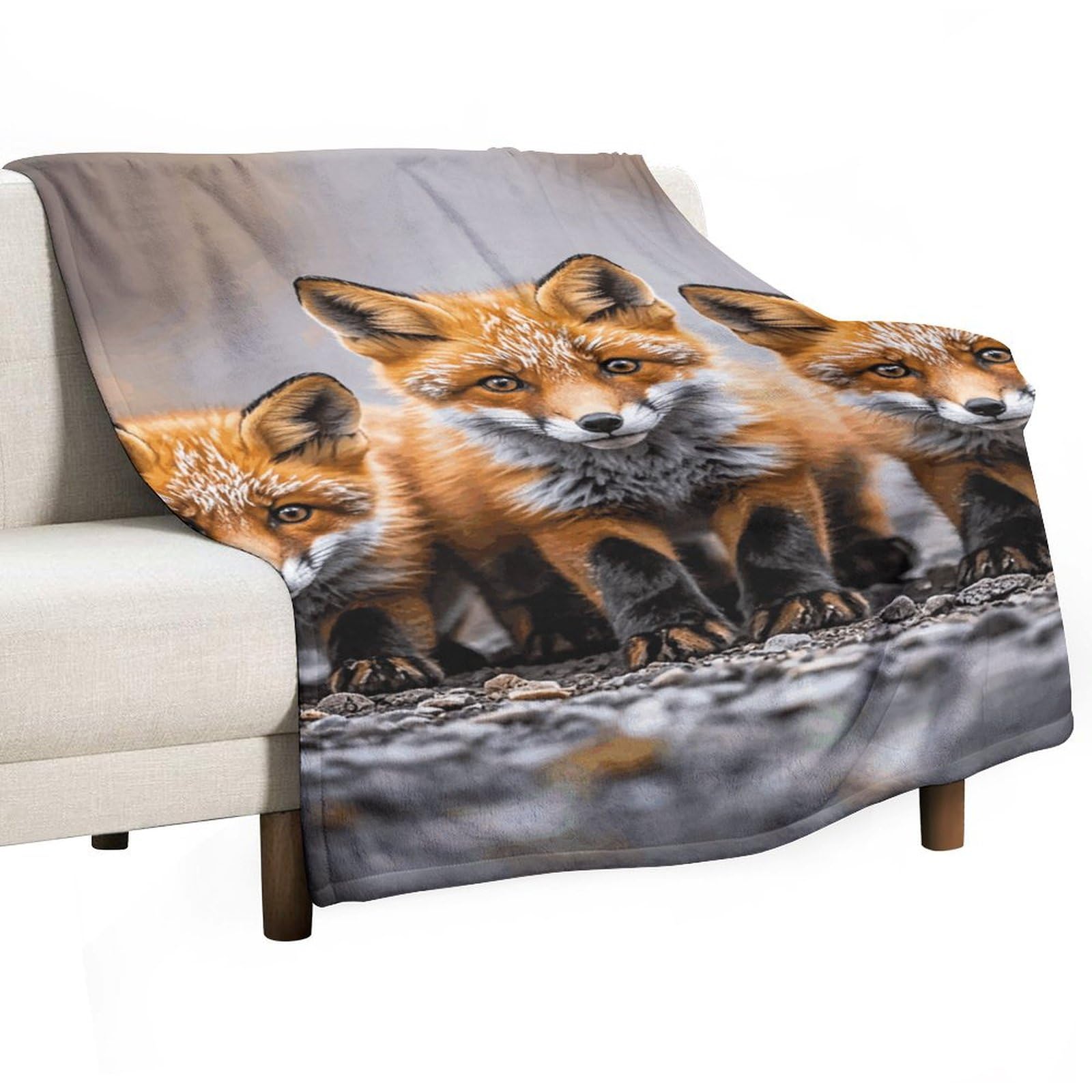 Couverture en flanelle à motifs renards 100x150 cm pour lit et canapé