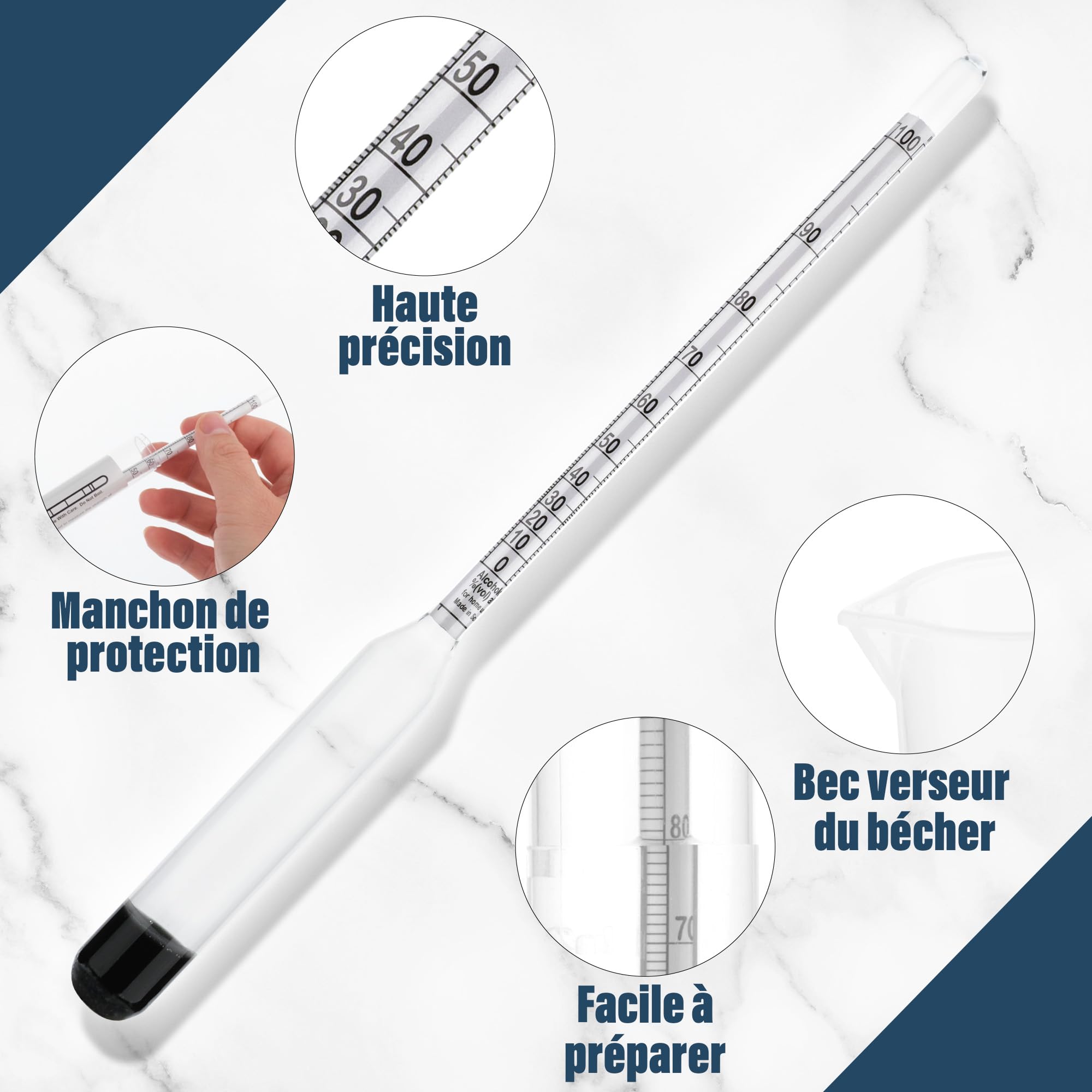 SPORTARC Alcoomètre Pour Compteur Spirituel 0-100 % Mesure L