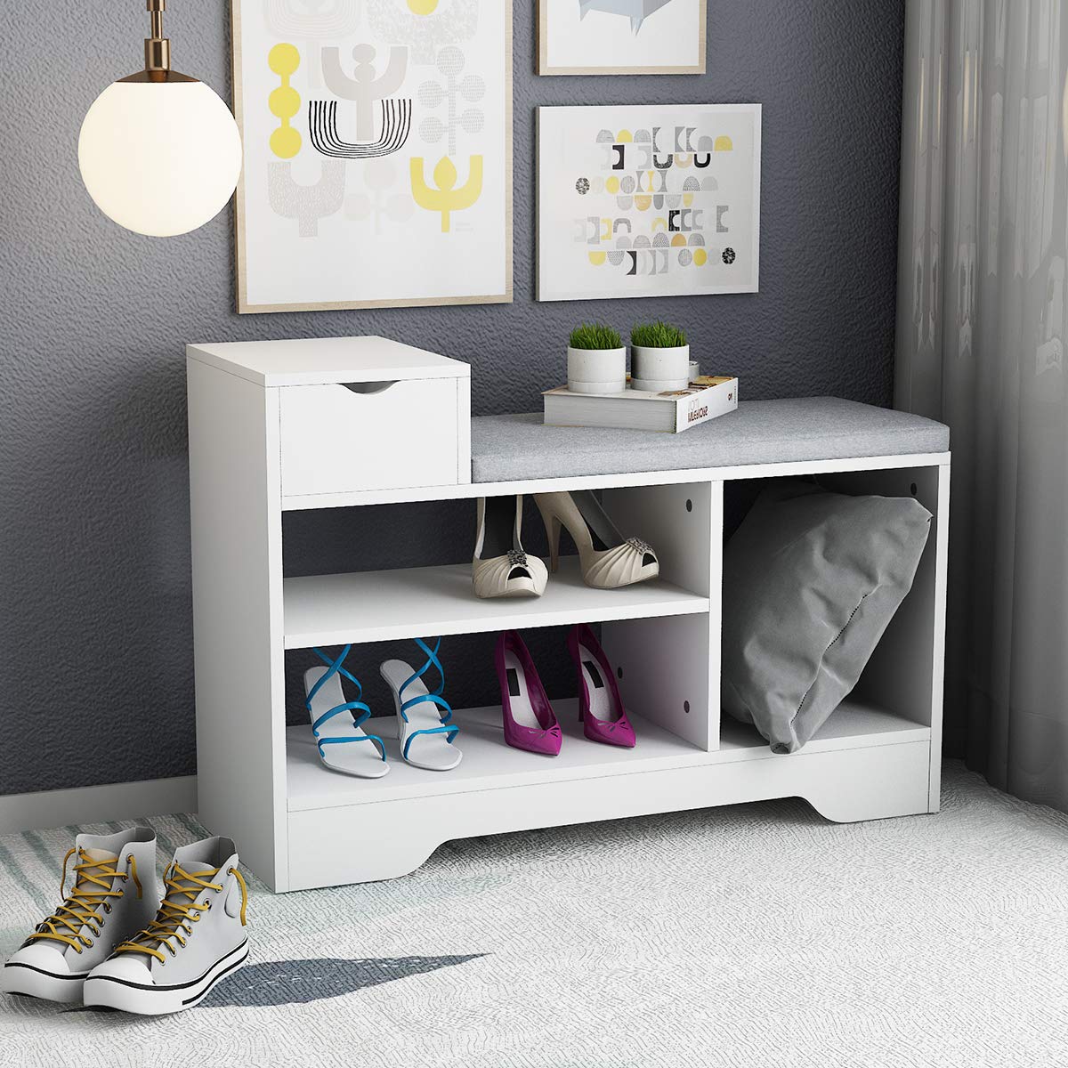 Shoe Bench Shoe Storage Organizer Padded Rack Hallway Entryway Seat Wood Shoe Storage