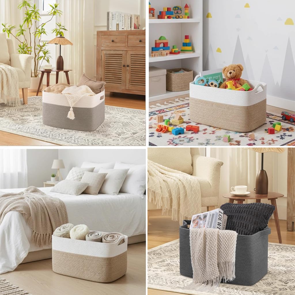 Esteopt Cesto portaoggetti extra large da 85 l, con manici, in tessuto resistente, pieghevole, organizer per giocattoli, coperte, vestiti stagionali, design salvaspazio pieghevole (60 x 40 x 35 cm