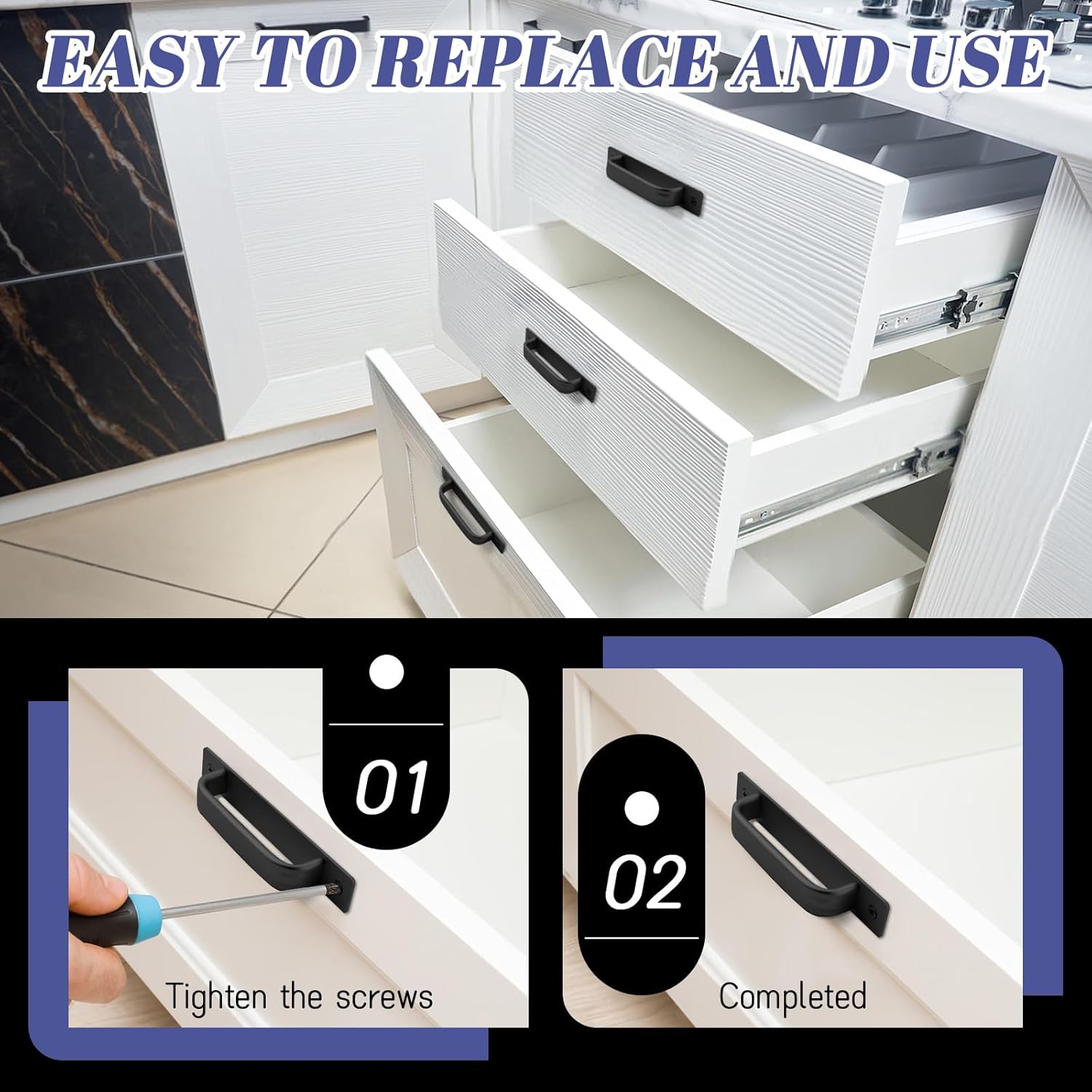 4 Pieces 5.8" Aluminium Alloy Sliding Barn Door Handles, Black Door Pull Handle, Modern Gate Pulls Flush Hardware for Kitchen Bathroom Cabinet Closet, Easy Installation (4 Black 5.8")
