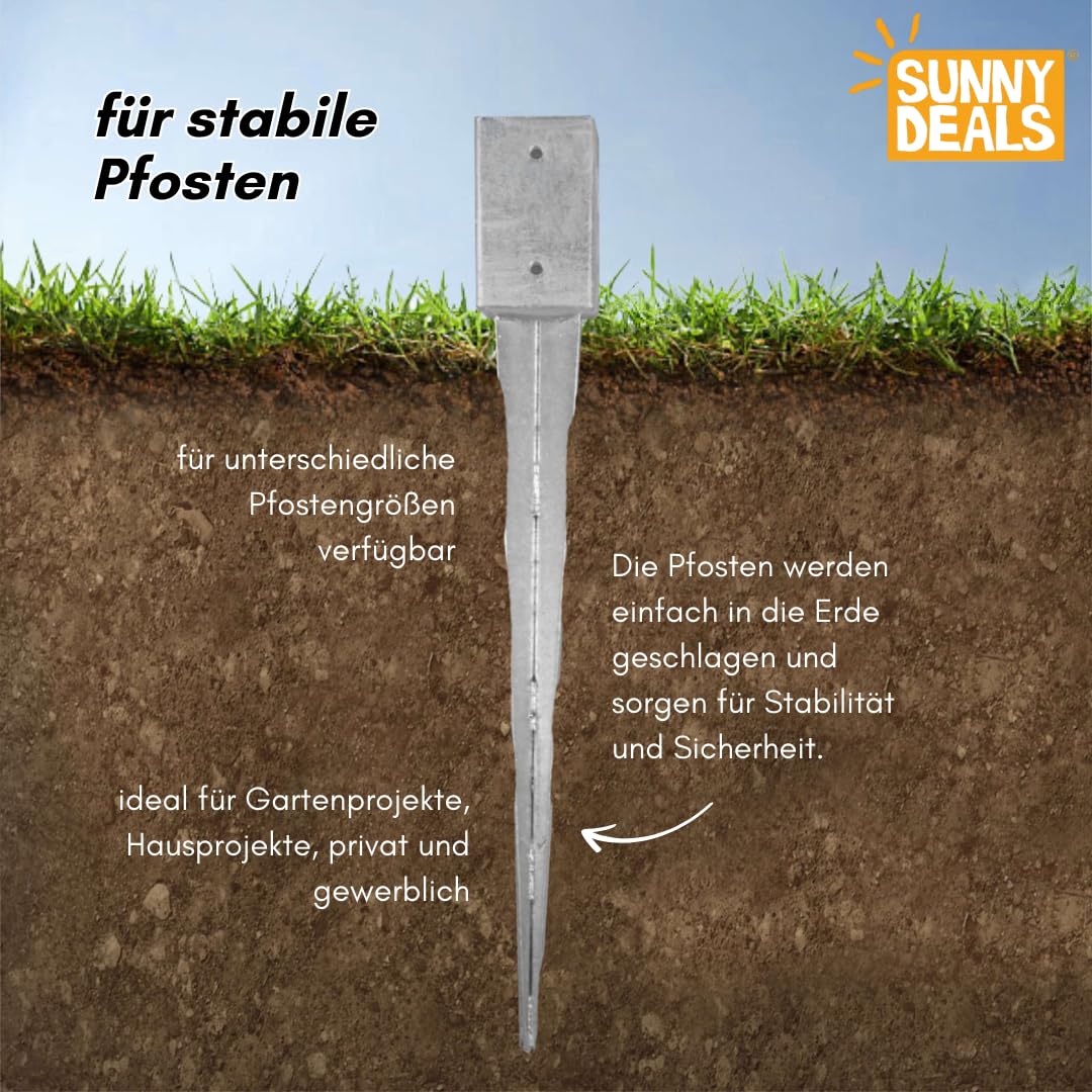Einschlaghülsen für Pfosten 7x7 cm | 12er Set Bodeneinschlaganker verzinkt | Einschlaghülsen ca. 71x71x750 mm | Bodenanker für Kantholzpfosten ohne Betonieren