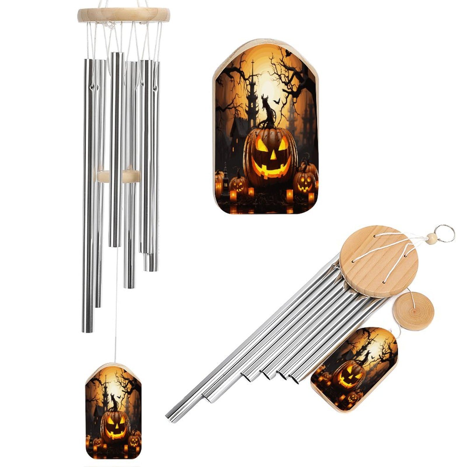 Btcowzrv Style Halloween Pumpkin Wind Chimes For Outside, Hanging Windchimes With 6 Aluminum Tubes, Memorial Wind Chime For Patio Backyard Garden And Outdoor Decor