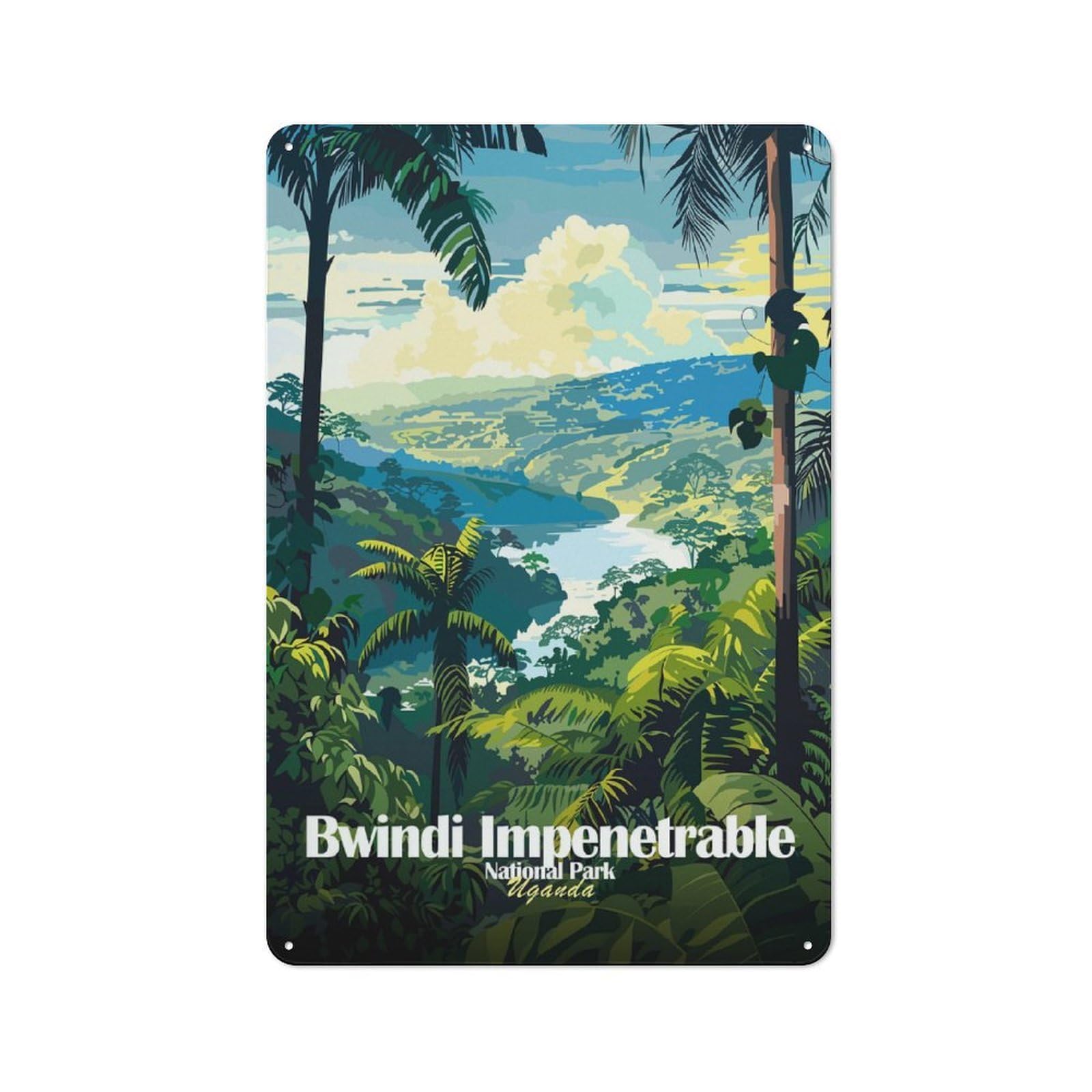 Junmoney Style-11 Retro Tin Sign 30X20cm Featuring Bwindi Impenetrable National Park, Uganda For Workshop Wall, Gift For Makers And Diy Enthusiasts During The Christmas Season