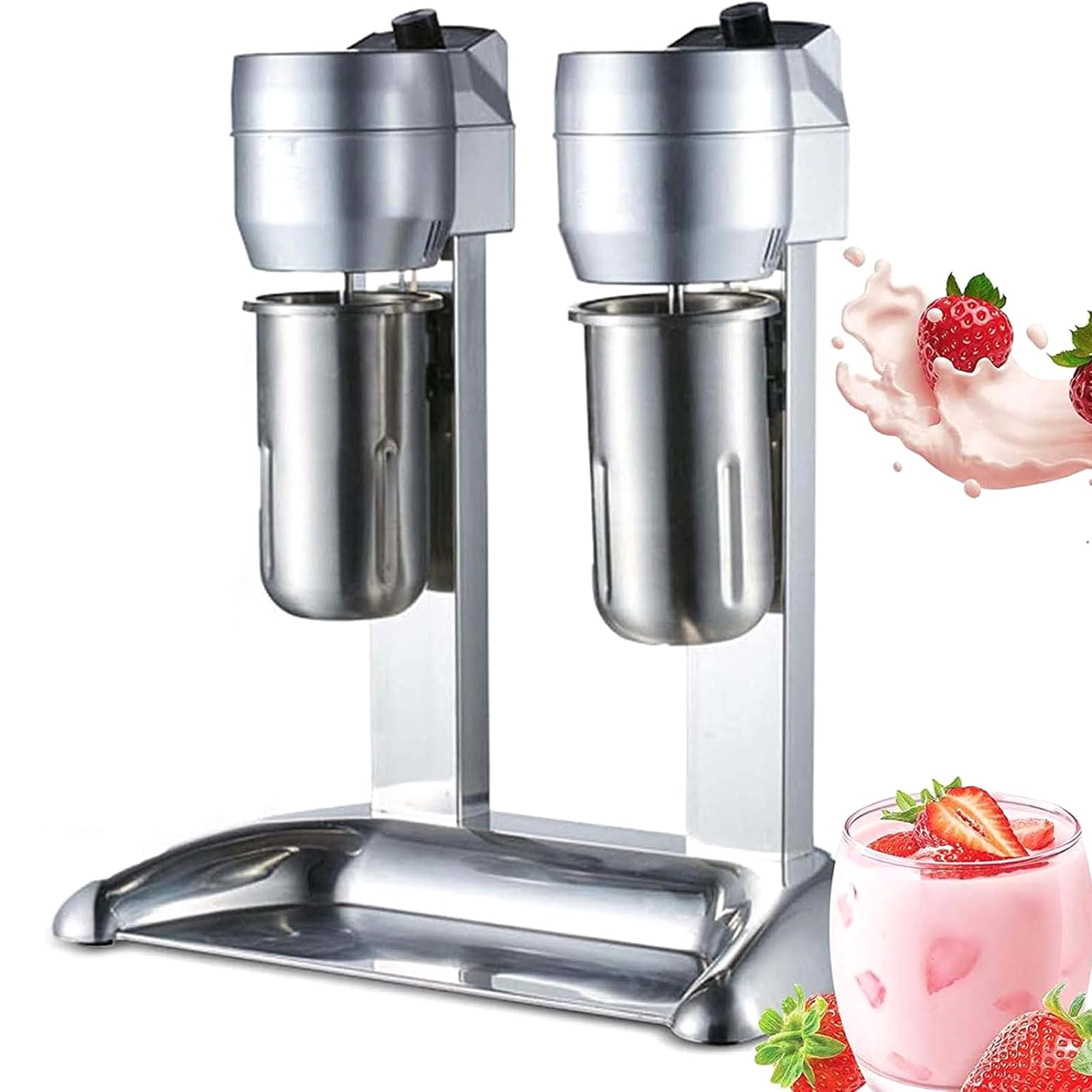 Dwugłowicowy shaker do mleka, elektryczny shaker do koktajli mlecznych z kubkiem o pojemności 1000 ml, prędkość 12000 obr./min - 18000 obr./min, płynna regulacja, mikrowyłącznik bezpieczeństwa i trw