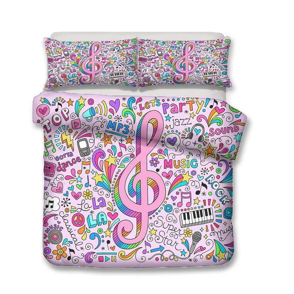 Parure de lit 2 personnes en microfibre sans repassage motif rose