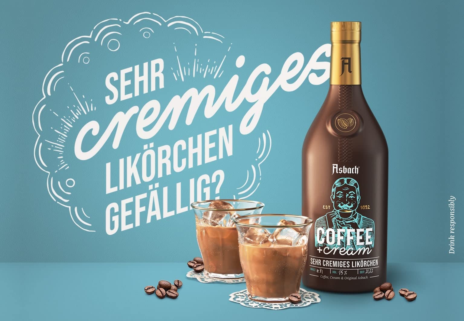 Asbach Coffee + Cream - Sahnelikör (1 x 0.7 l) (Packung mit 3)