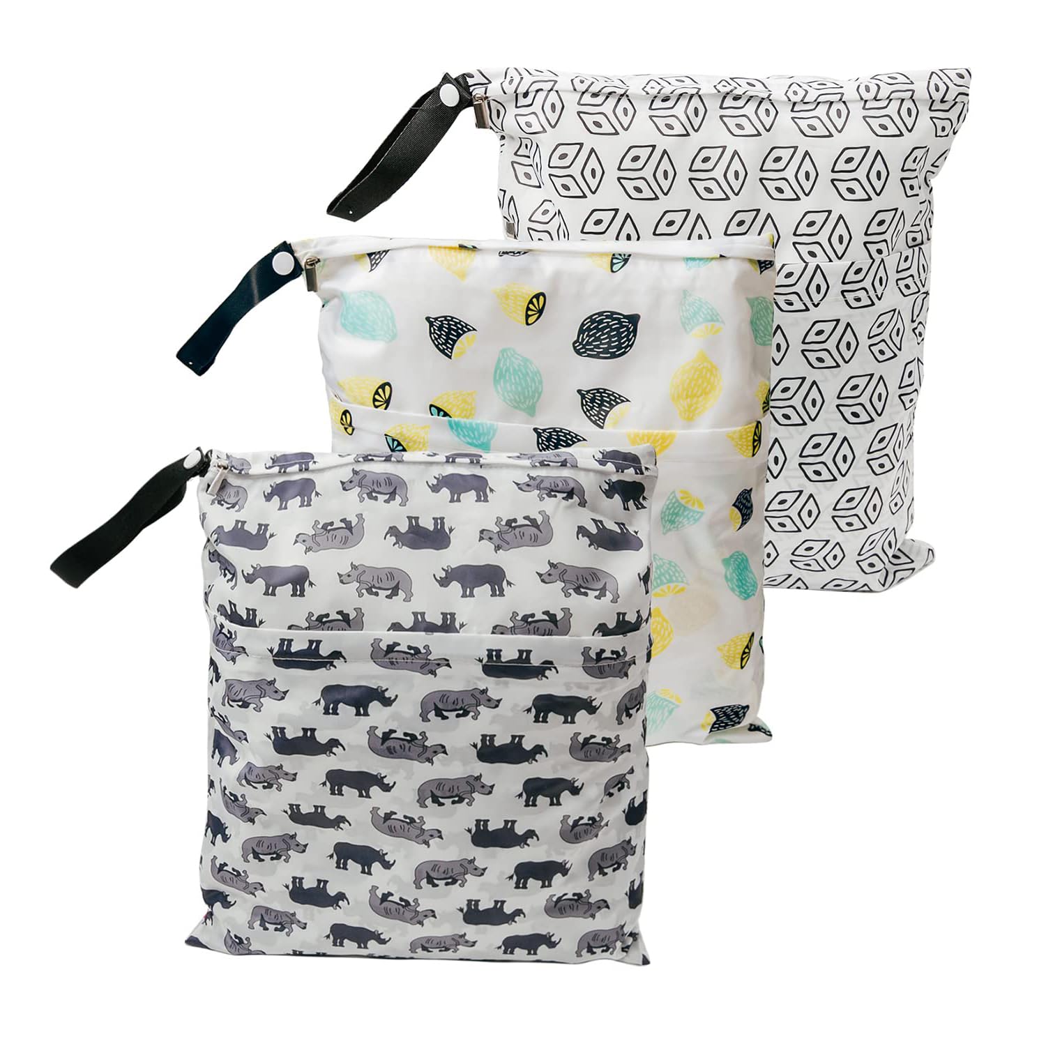 TERRIFI Waterproof Wet Bag, Baby Diaper Wet Dry Bag, 3Pcs Reusable Waterproof Wet Bag With Two Pockets, for Breast Pump Parts Wet Bag for Swimsuit Waterproof Bags for Swimming