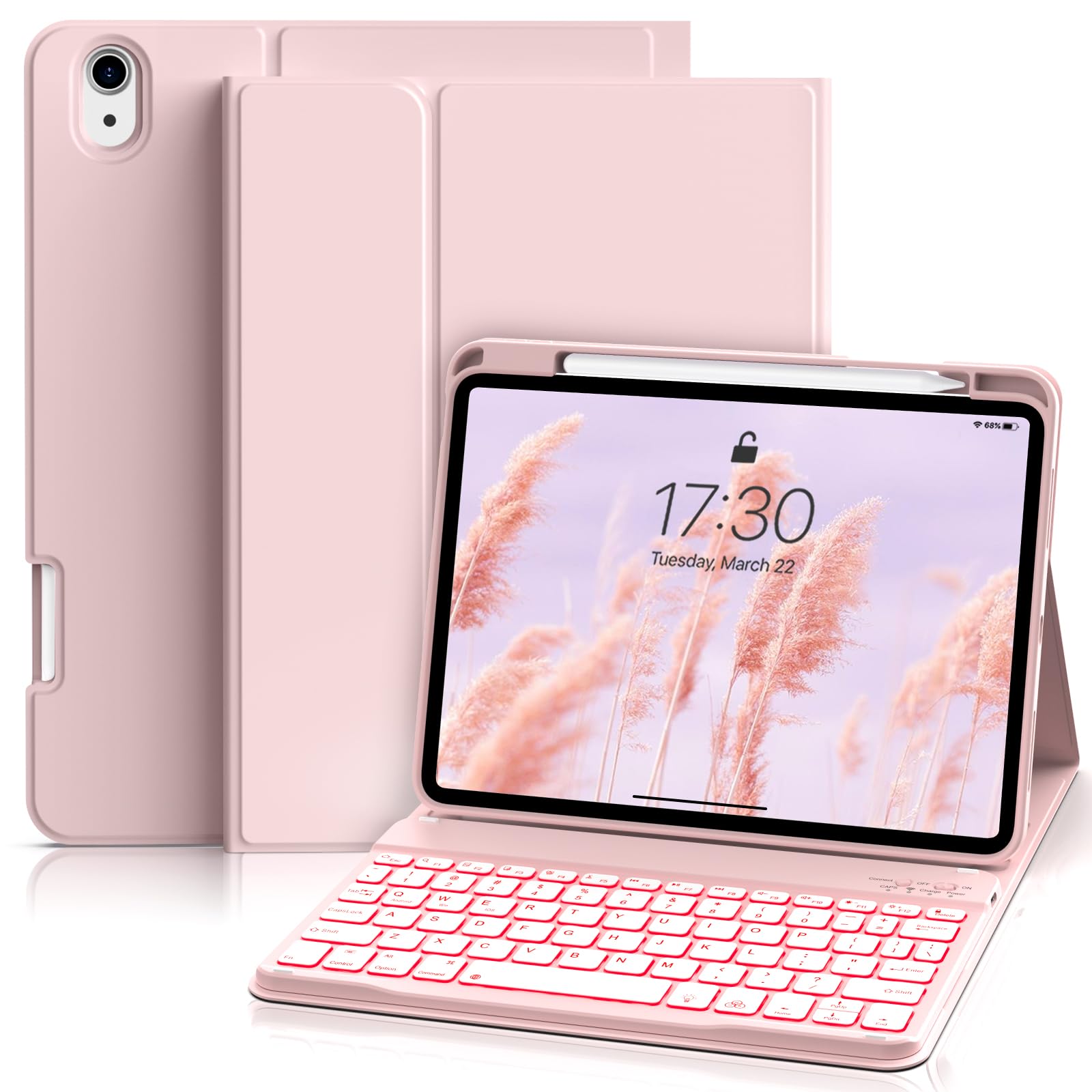 SQBEBS Case with Keyboard for iPad (A16) 11th / 10th Generation 11 inch 2025/10.9 inch 2022, 7 Colors Backlit Detachable Keyboard, Stand Folio