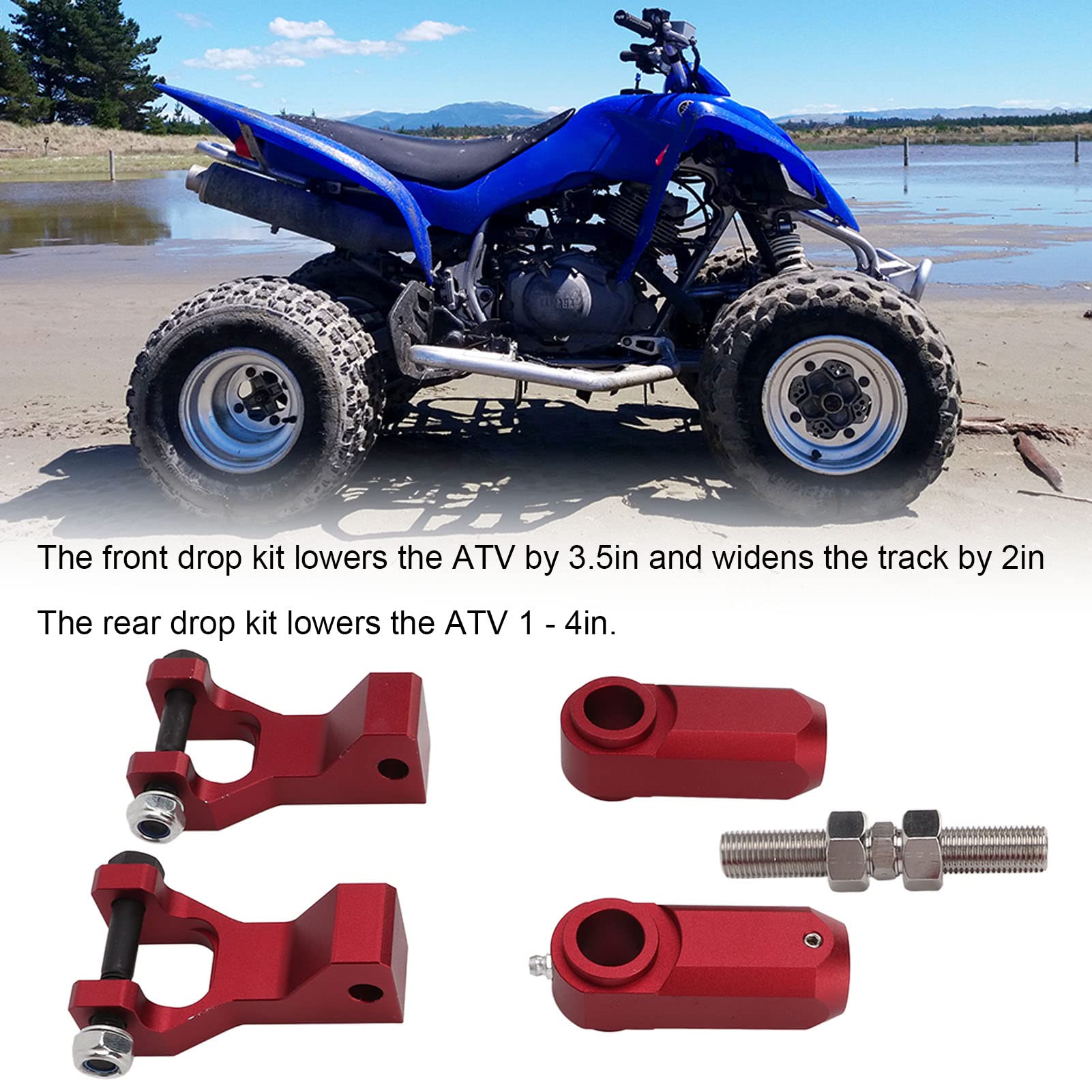 Kit de chute avant arrière, 5 pièces/ensemble ATV avant arrière abaissement Kit de chute en alliage d'aluminium de remplacement pour Raptor 350 660 700(rouge)