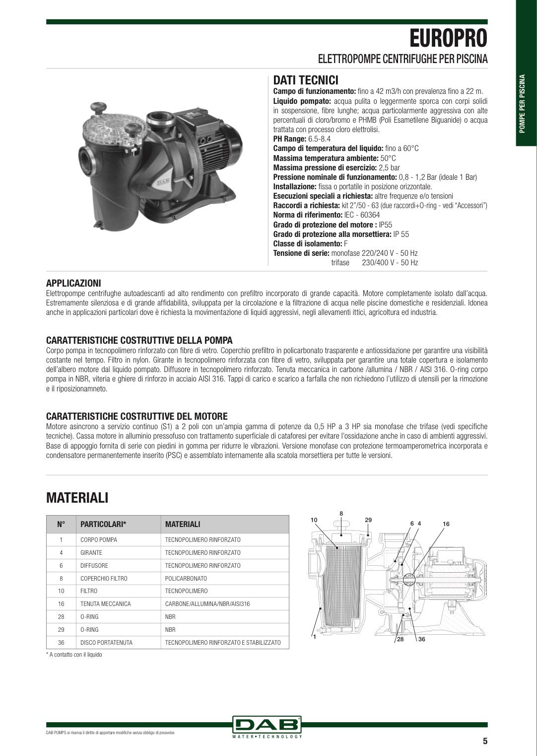 DAB Elettropompa Centrifuga EUROPRO 200 M Per Piscina