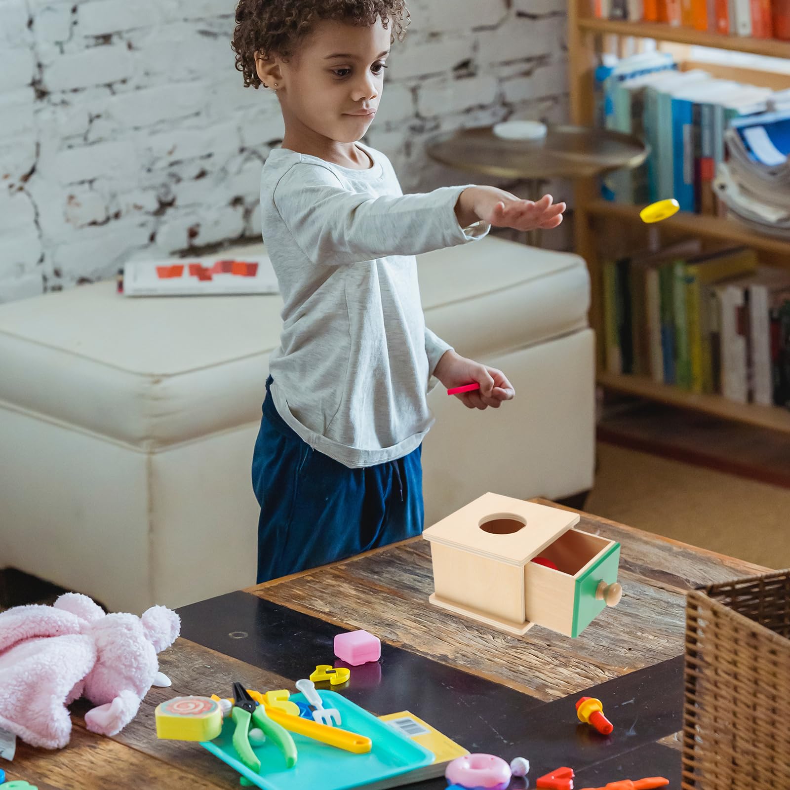 Tomaibaby 1 Pz Scatola di Permanenza di Oggetti Montessori con Palla per Bambini Giocattoli Educativi Esercizio Giocattoli Coordinazione Mano-Occhio (Stile Scatole Tonde)