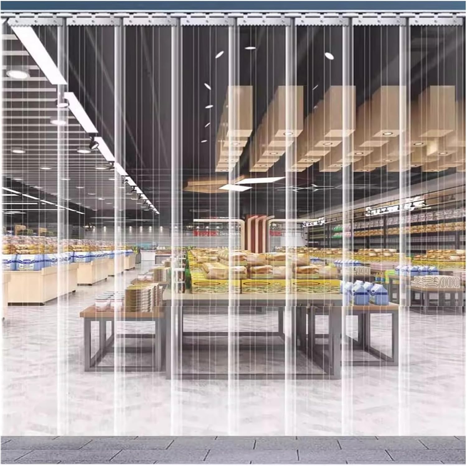 Commercial Freezer Strip Door Curtain - Clear PVC Walk-in Refrigerator Partition, Windproof 90x230cm | Durable Strip Curtains for Market and Commercial Use