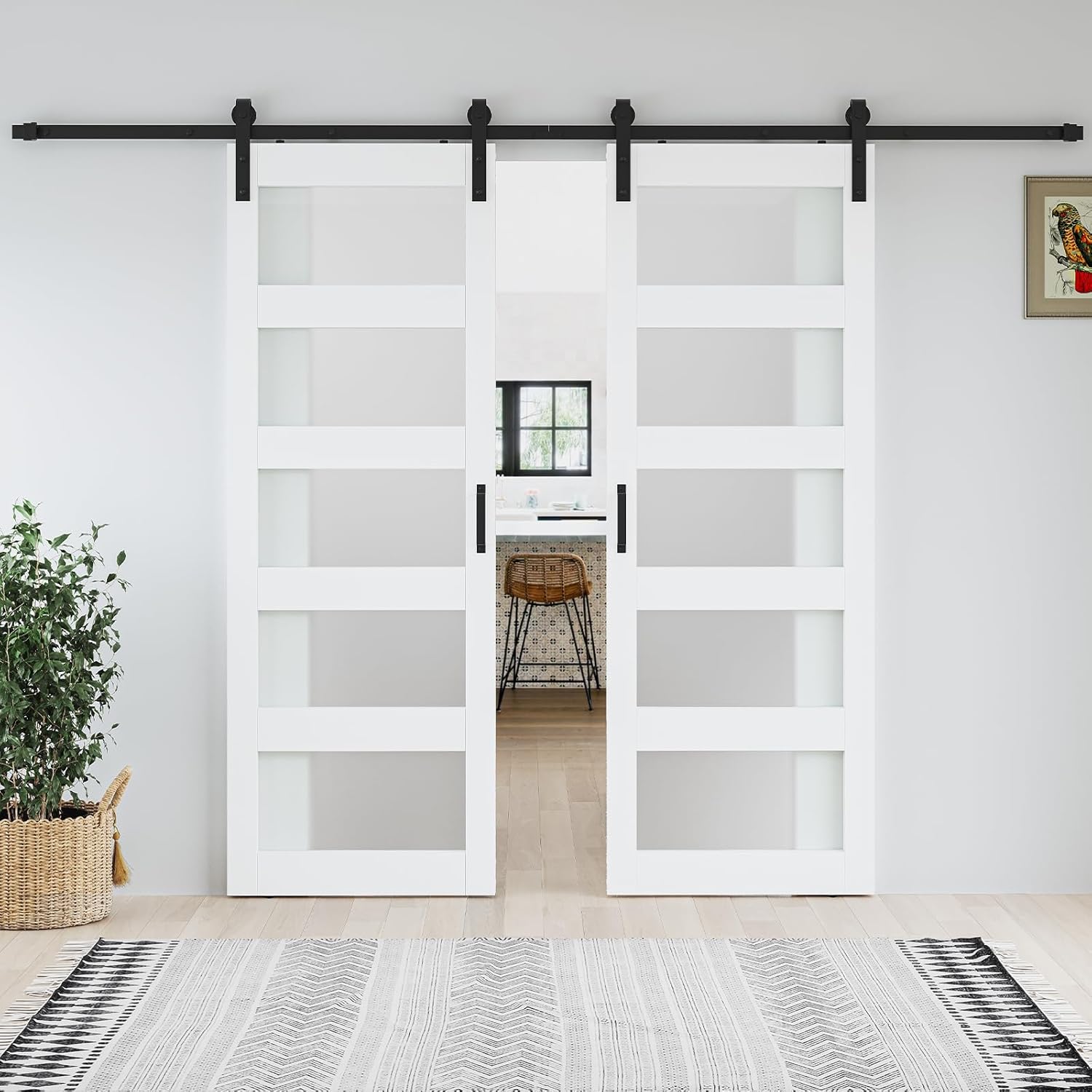76 x 84 inch (Double 38x84 Door) Glass Barn Door with Sliding Hardware Kit,Fit 72-74in Wide Opening