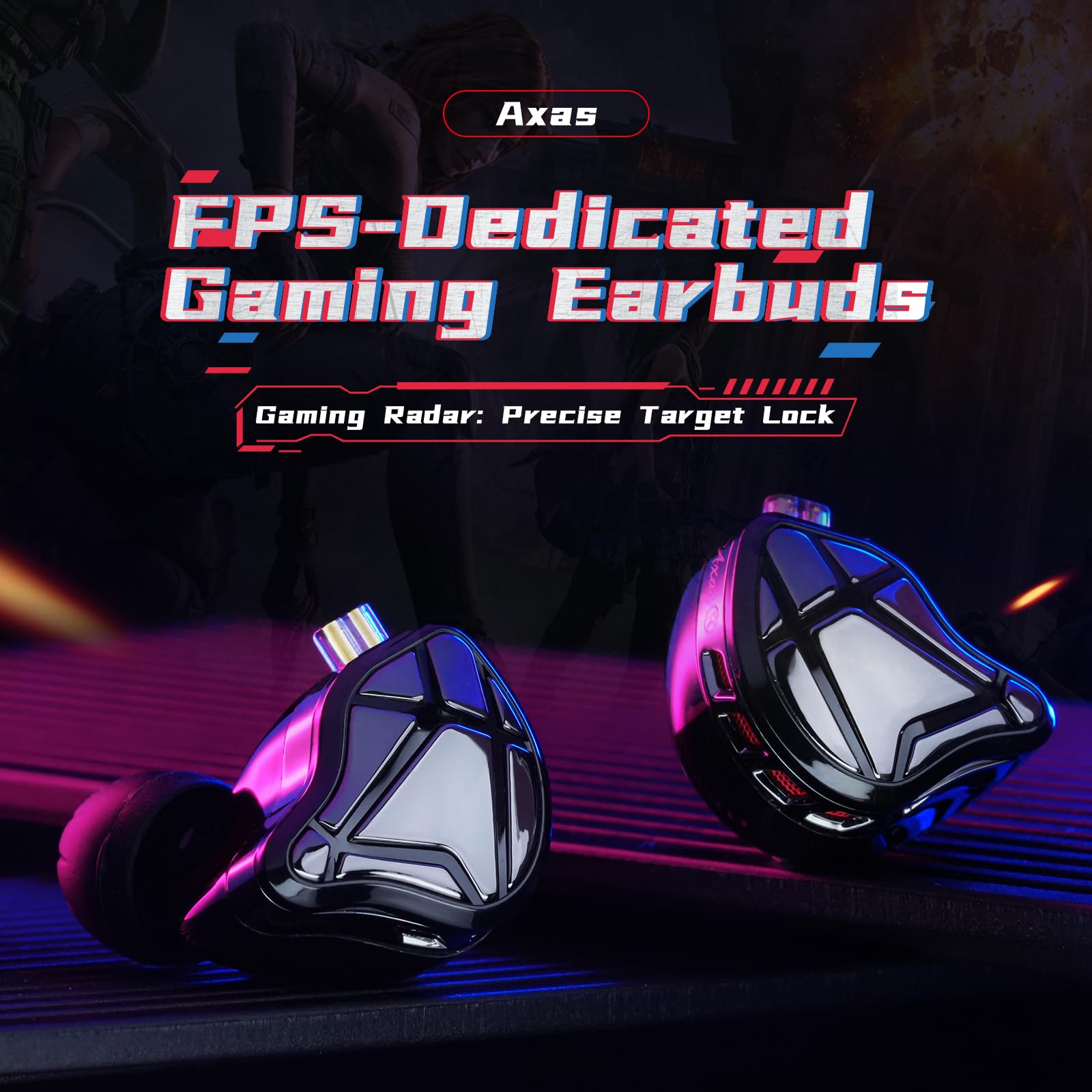 KZ AXAS Słuchawki douszne do gier, douszne monitor dla graczy FPS, słuchawki HIFI z mikrofonem, odpowiednie zarówno do gier, jak i do muzyki, 4 tryby EQ, słuchawki IEM z odłączanym kablem OFC 2Pin