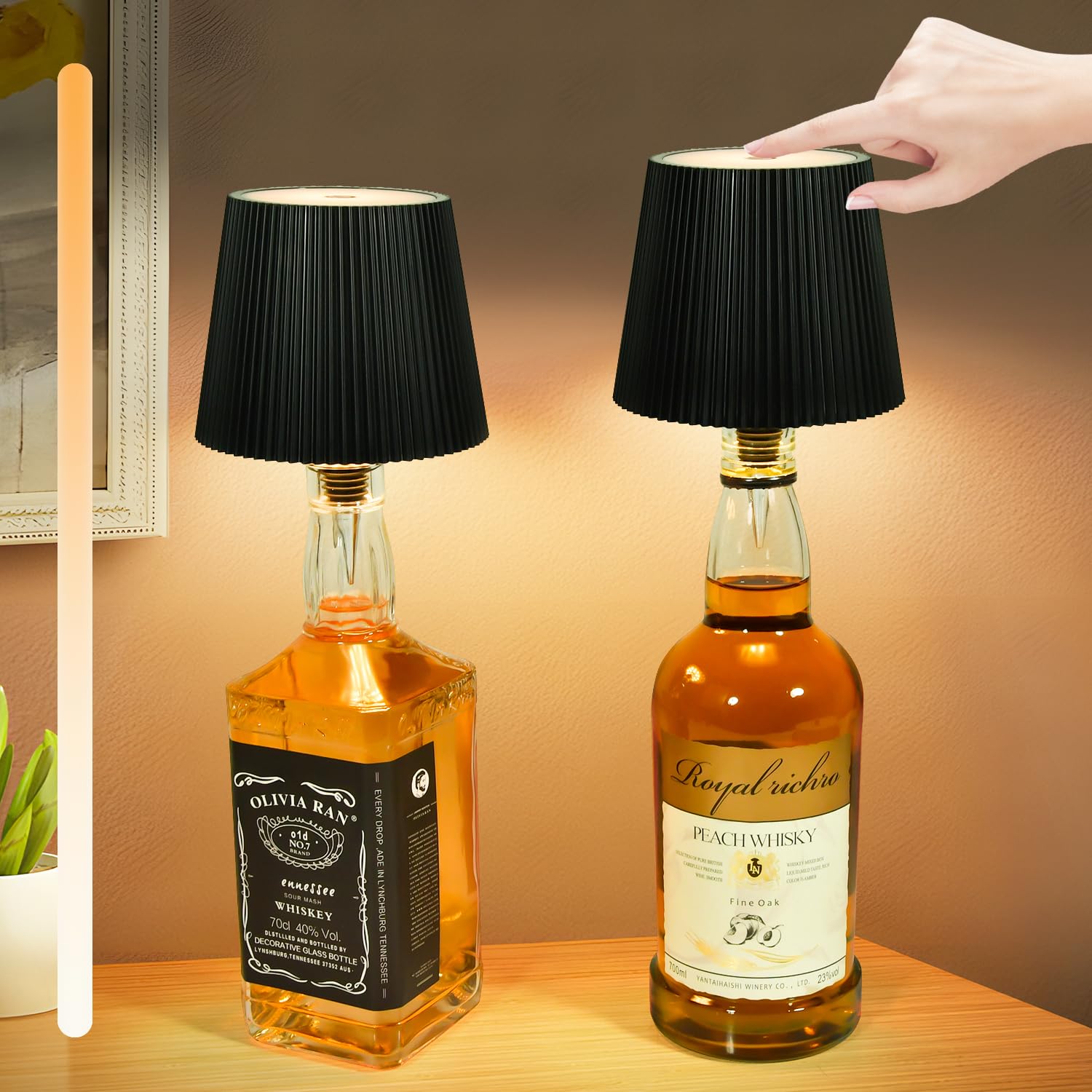 TechKen LED Flaschenlampe 2 Stück - IP54 Wassergeschützt, 5200mAh Akku, Touch-Dimmer (3 Lichtfarben)