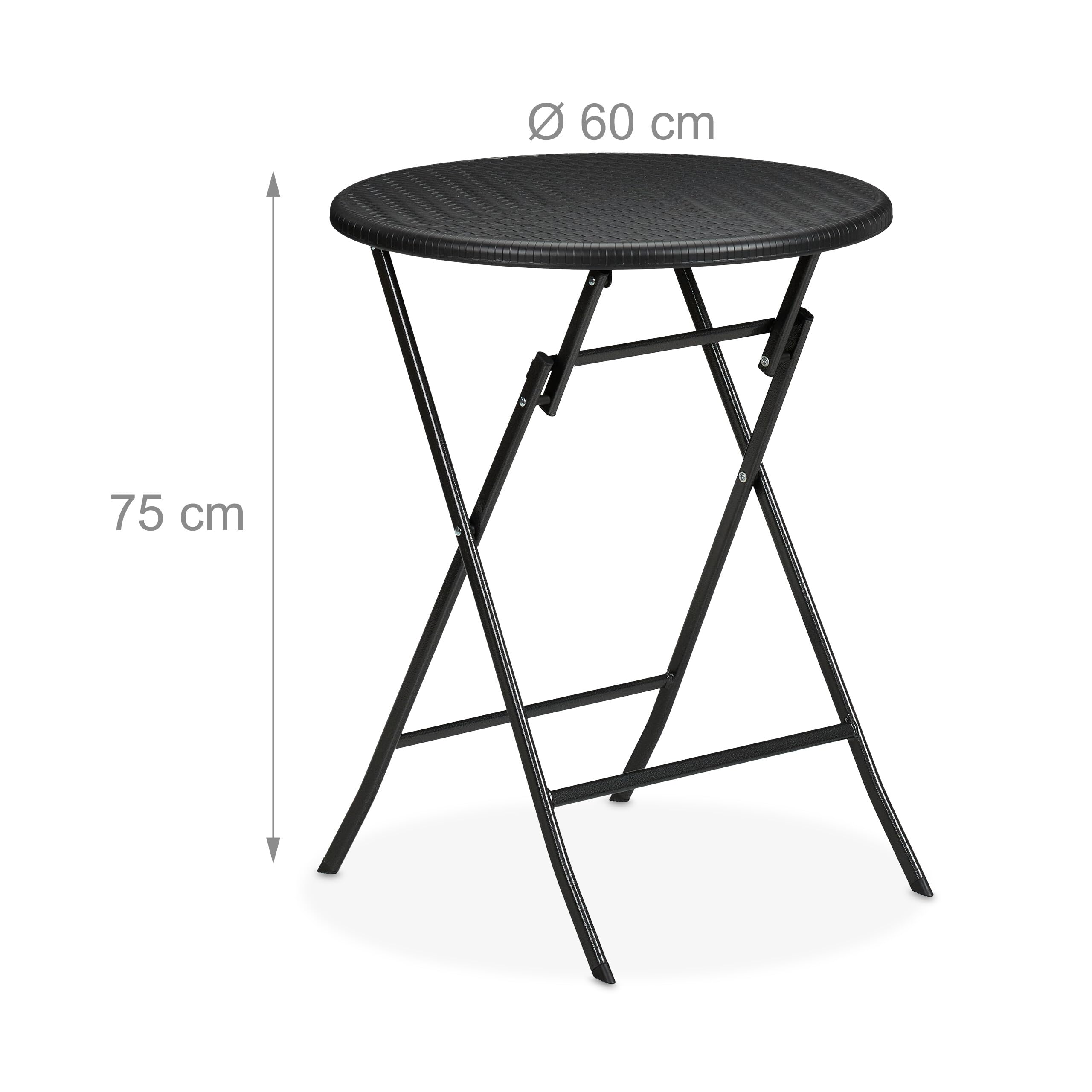 Relaxdays Tavolo da Campeggio Pieghevole, HxD: 75 x 60 cm, Tavolino in Plastica Rotondo, Posto per 4 Persone, Nero