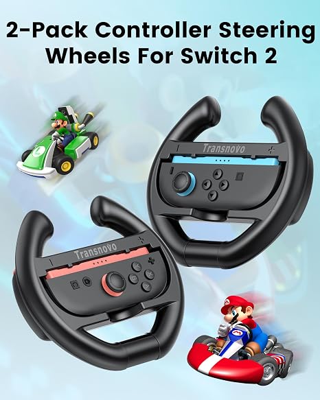 2-Pack Steering Wheels for Nintendo Switch 2 2025 Joycons,Racing Games Accessories for Mario Kart World/8 Deluxe,Anti-Slip Grip & Perfect Button Fit,Protects Joy Con Controllers from Scratches/Impacts