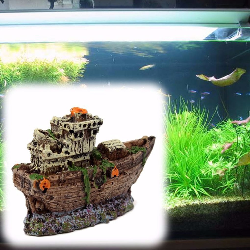 Strona główna figurka ogrodowa statua ozdoba dekoracyjna, ozdoba do akwarium piracki zatopiony statek wrak łodzi akwarium Waterscape dekoracja jaskini nowość prezent