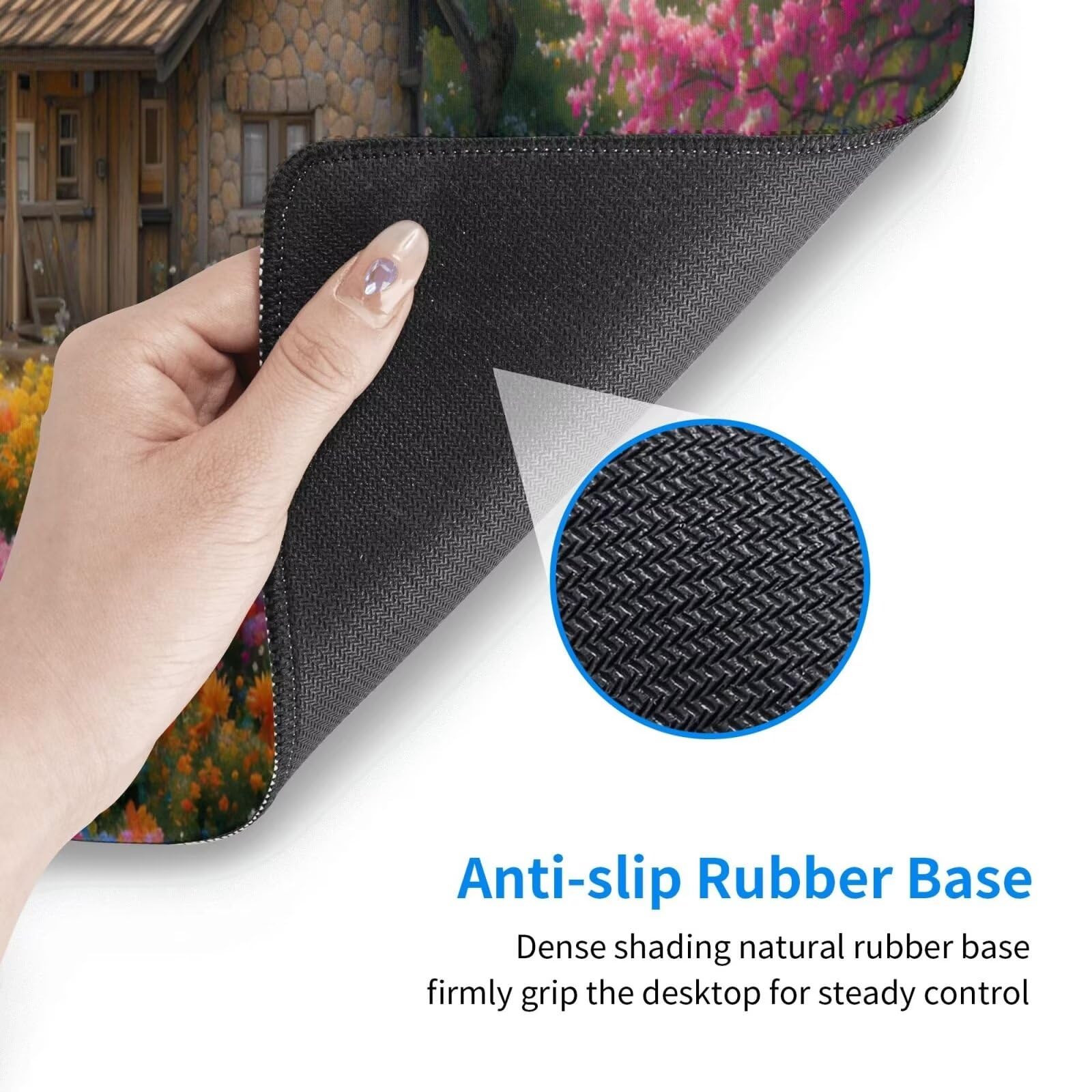 Tappetino Mouse, Tappetino Mouse Gaming Grande XXL 1500x800x3mm Tappetino Scrivania Mouse Pad, Base in Gomma Antiscivolo, Bordi Cuciti,Lavabile, Mousepad per Ufficio e Gaming (Flower Hut) R-344