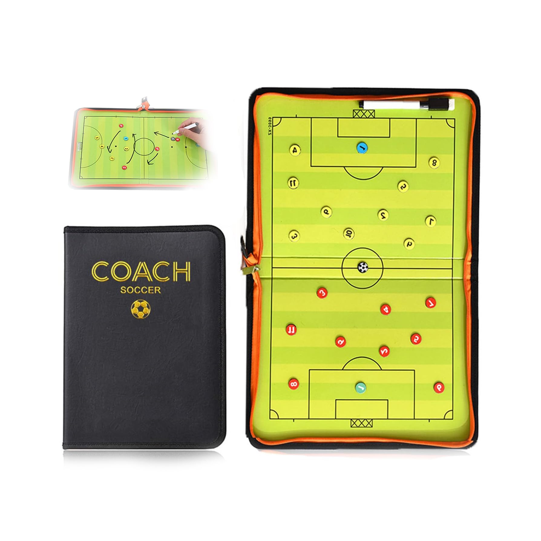 TXENCEX Soccer Coaching Board Soccer Coaches Clipboard Tactical Magnetic Board Kit,Portable Strategy Coaches Board with Dry Erase, Marker Pen and Zipper Bag,Football Coaching Board