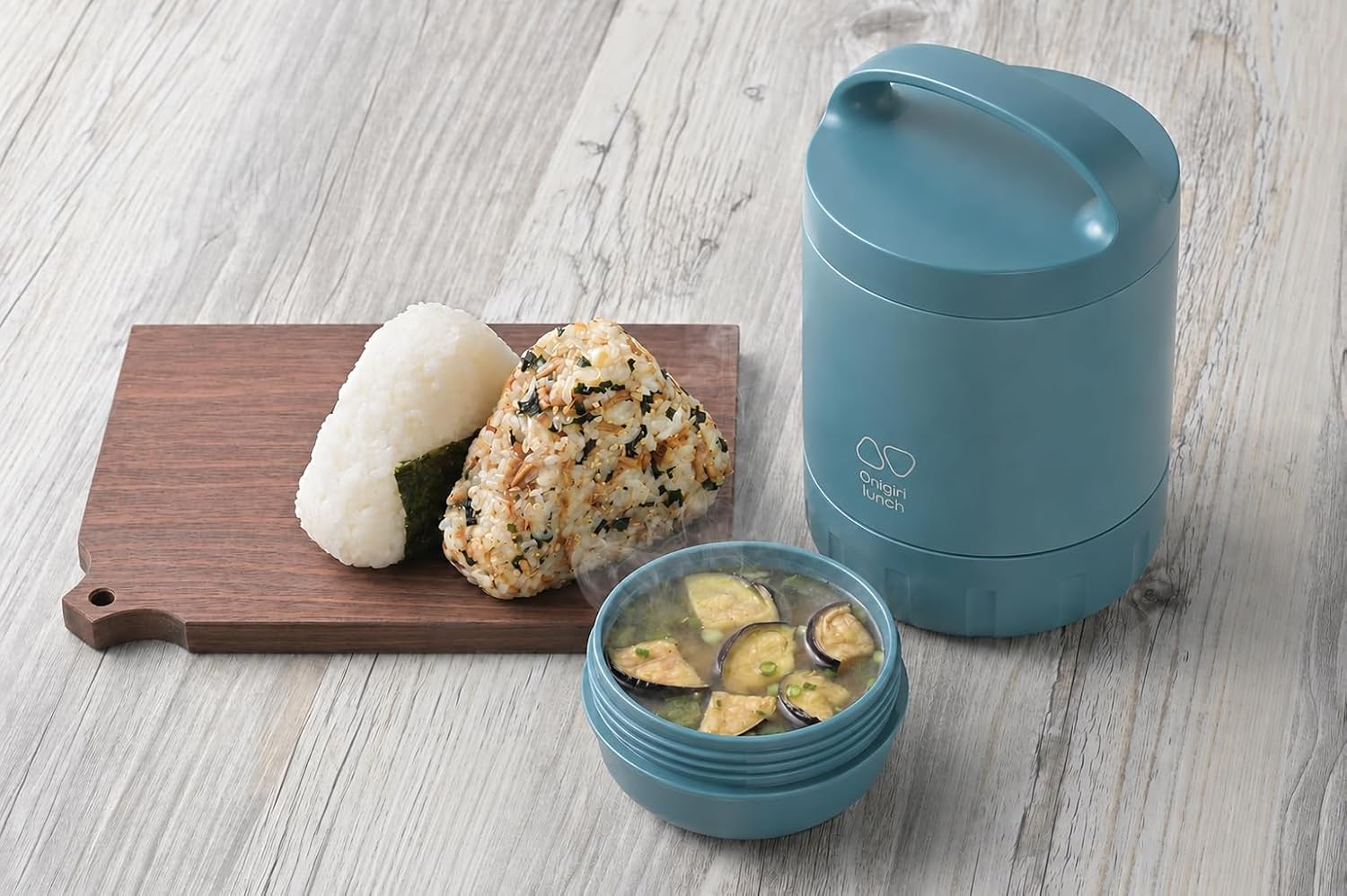 Pearl Metal DC-6101 Rice Ball Lunch Jar, Stainless Steel, Nile Blue, Home Label
