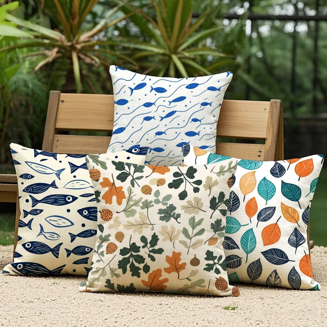 Federe Cuscini per Esterno 40 x 40 cm, Stile Scandinavo Copricuscini Divano Decorativi Set di 4 Geometria Copricuscino Impermeabili Lino Fodere Cuscini Decorativi per Giardino Soggiorno Sedie Ym28