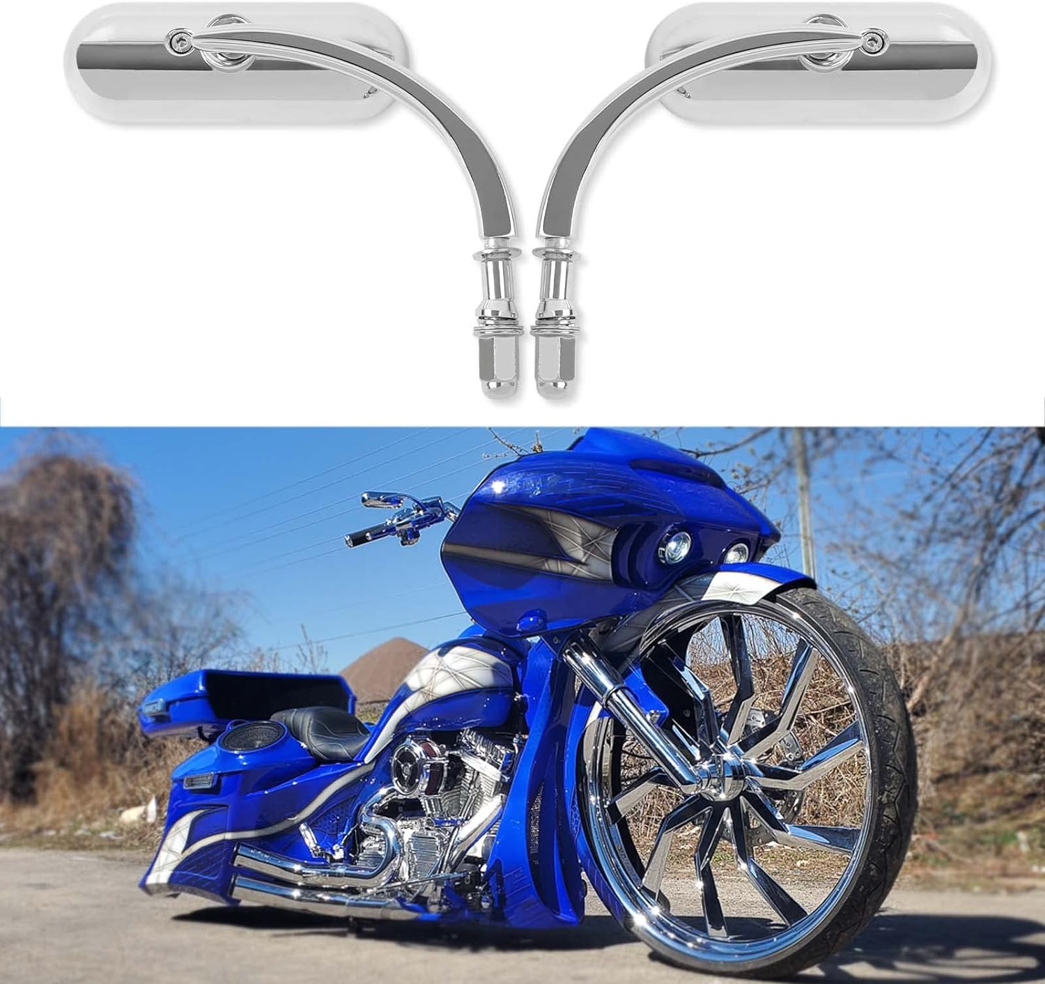 Chrome motorcycle 8mm 10mm Sportster Mirrors for Harley Road King Street Electra Glide Road Glide Dyna Softail Rearview 1982-2018 2019 2020 (Chrome#2)