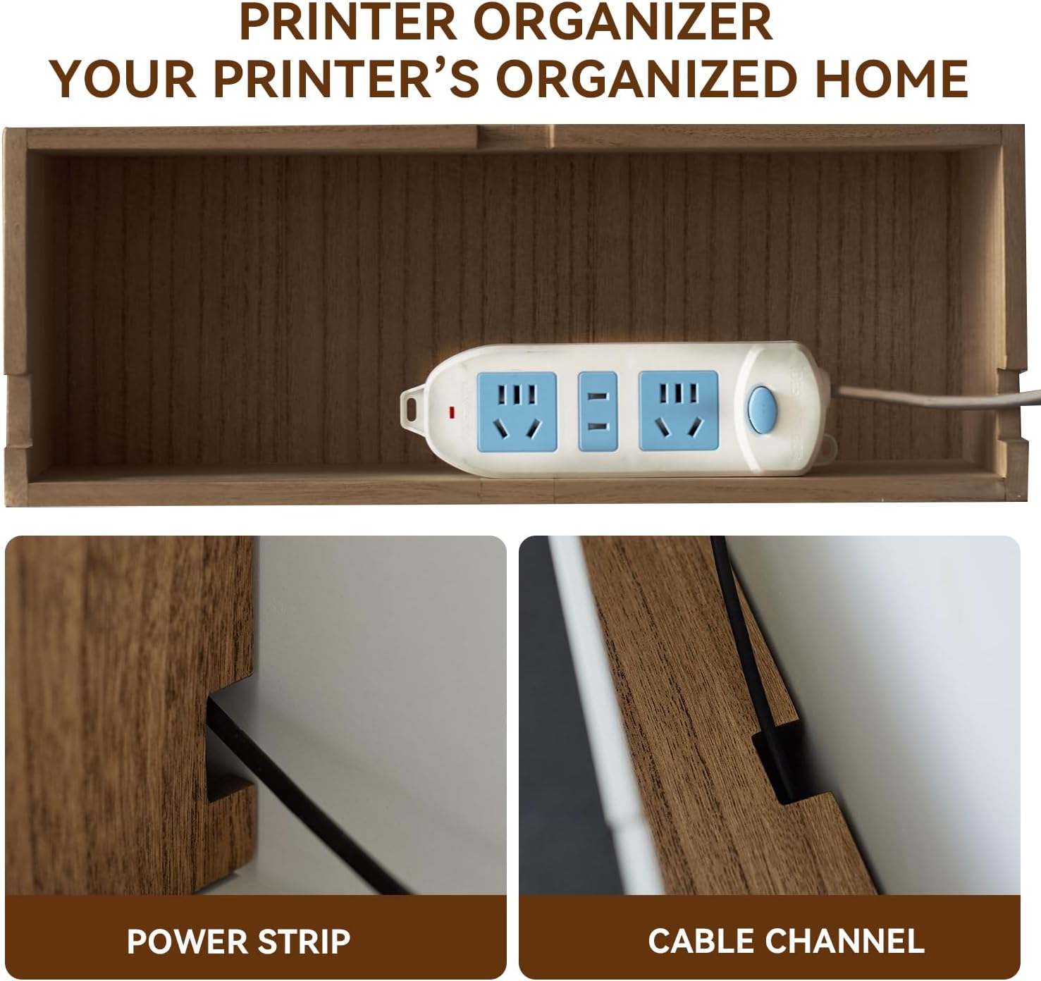 KIRIGEN Printer Stand with Storage Drawer and Cable Management for Desk Document Paper Organizer for Home Office DYJG-DBR