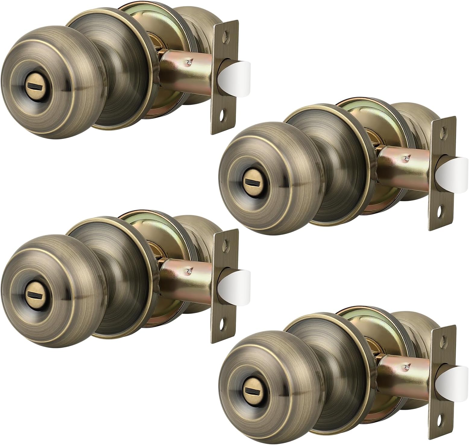 Probrico 4 Pack Antique Brass Door Knobs Lockable Privacy Door Lock Interior Bedroom Bathroom Door Handle Round Keyless Door Knob Set