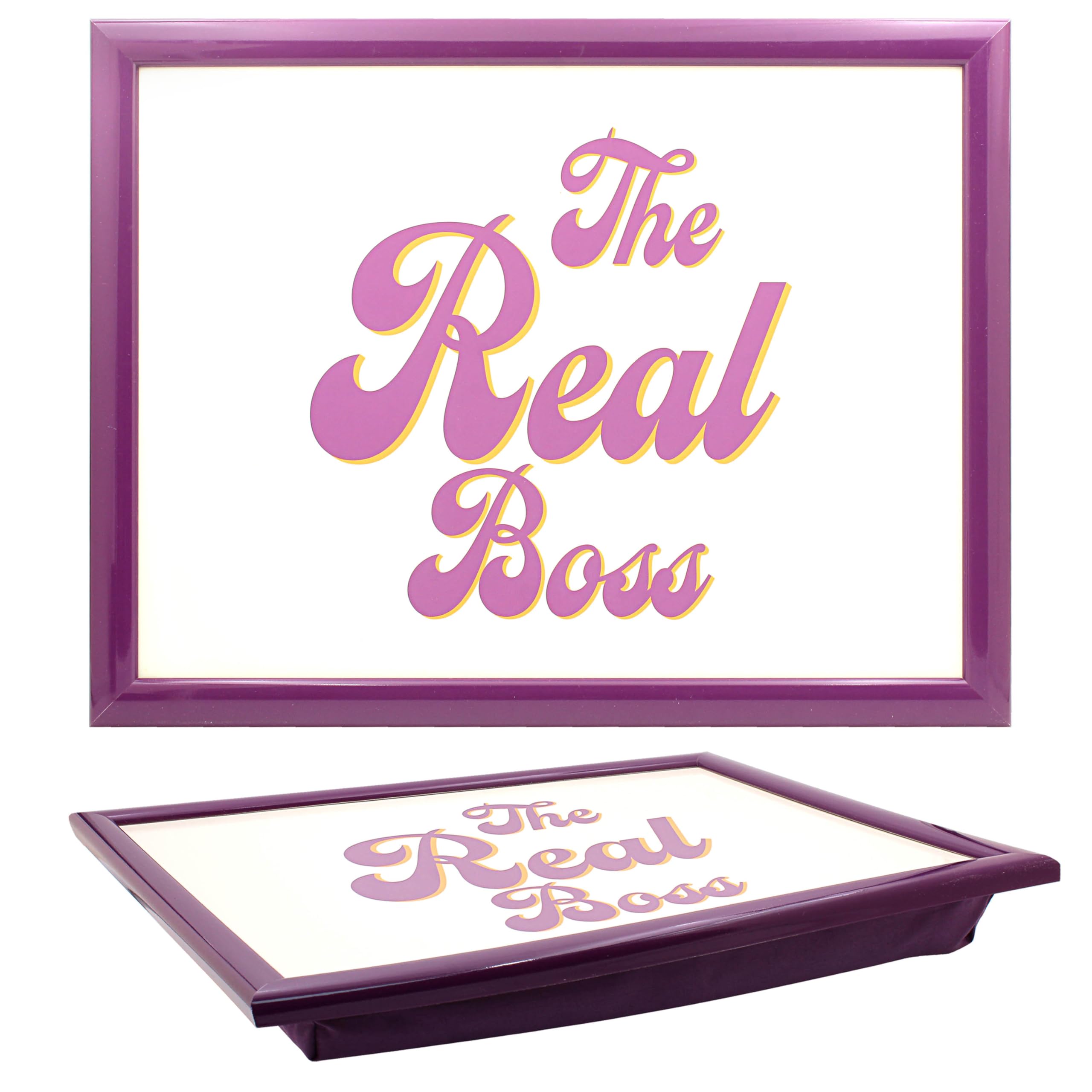 The Leonardo Collection His N Hers Real Boss Laptray For Food Serving & Breakfast | Comfortable Lap Trays With Bean Bag Cushion | Durable Lap Trays For Eating On Lap For Adults