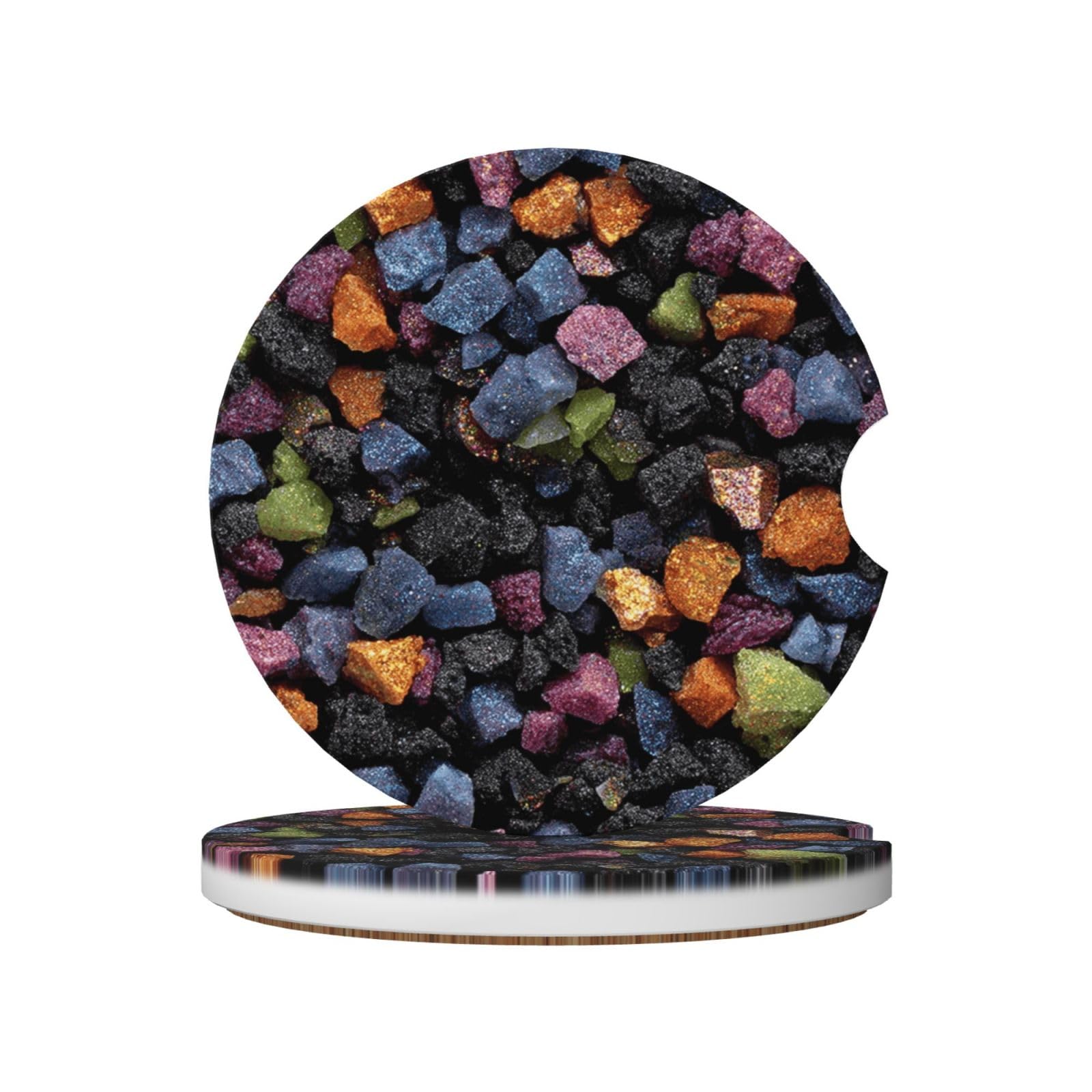 Dark Rainbow Gems Pattern Glitter Ceramic Coasters,2pcs