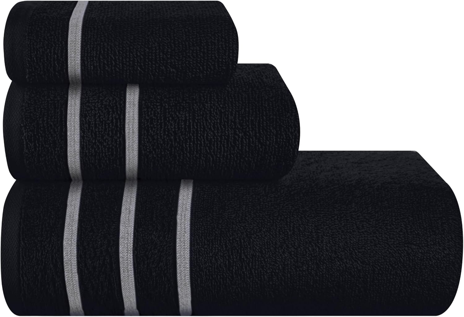 MyOwn Ultra Soft 3 Pack Cotton Towel Set, Contains a Bath Towel 28x55 inch, a Hand Towel 16x24 inch & Wash Coth 12x12 inch, Ideal Everyday use, Compact & Lightweight - Black 3 Piece Set Black