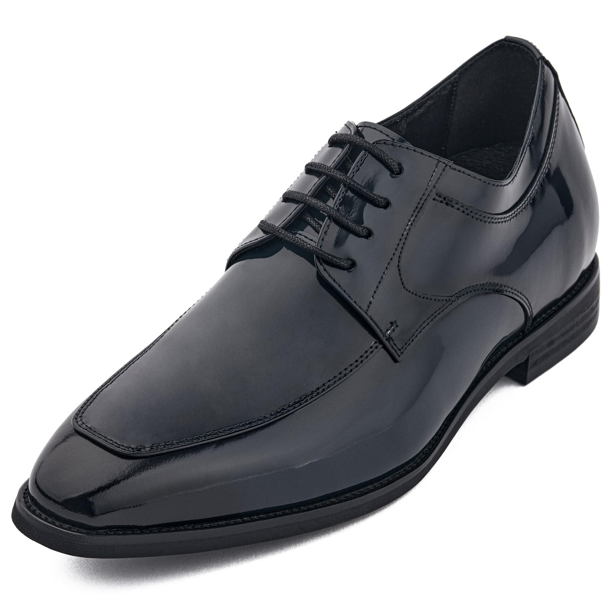 CALTO Men's Invisible Height Increasing Elevator Shoes - Midnight Blue Patent Leather Lace-up Formal Dress Oxfords - 2.8 Inches Taller - K2712 - Size