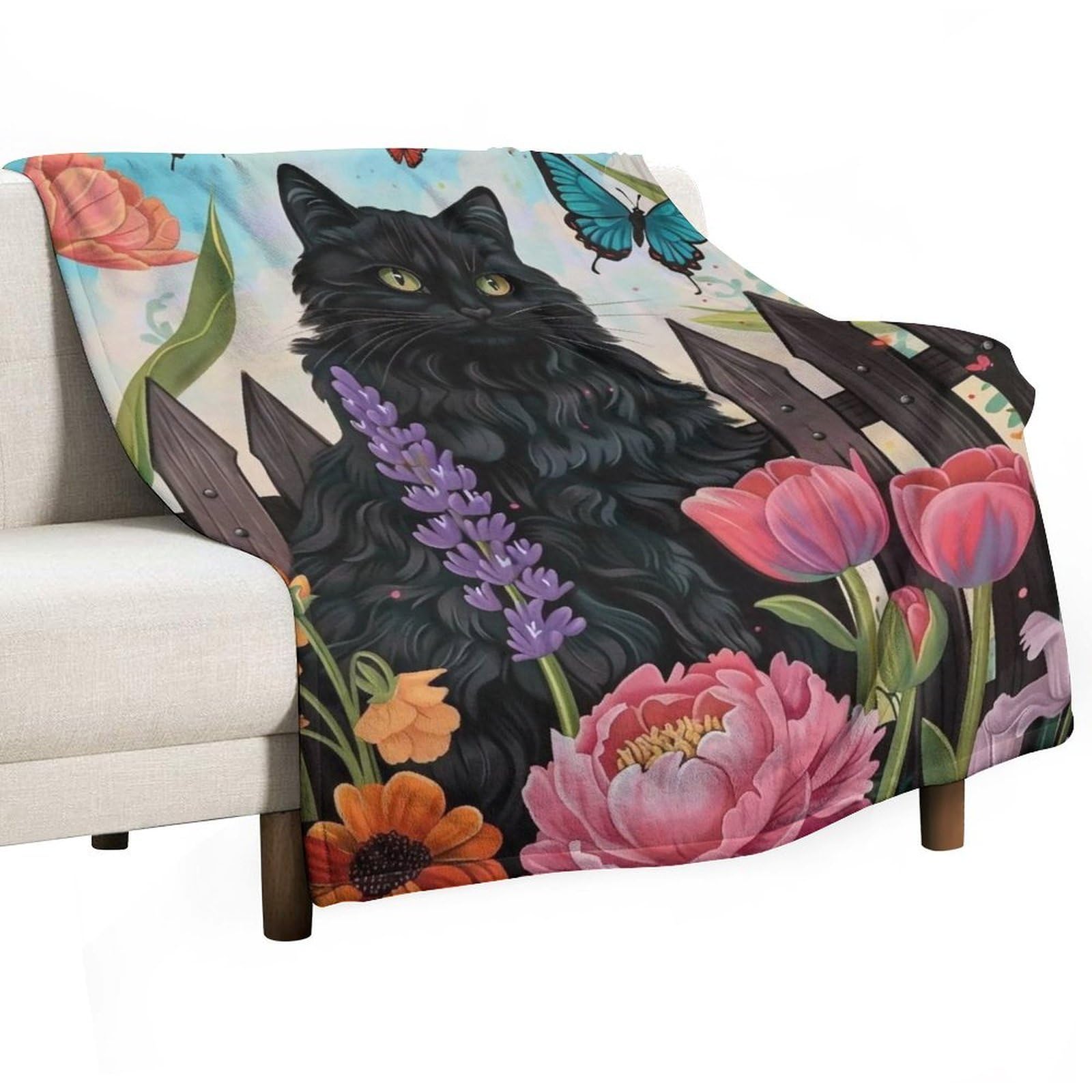 YHGSREUOH Always-Stay-Humble-&-Kind-Black-Cat-Butterfly-Cottage-Garden_01 Flannel Blankets Fleece Soft Throw Lightweight Plush Gifts for Couch, Bed, Cozy Sofa Plush, Chair, Lovers 80x100cm(30x40in)