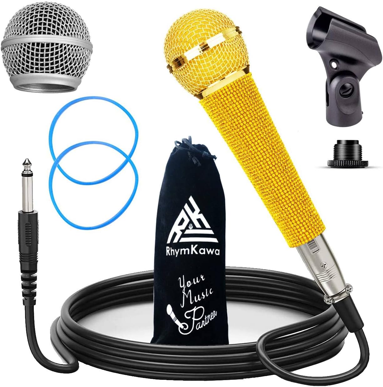 Gold Vocal Dynamic Microphone with 3.5M XLR Cable,Clip