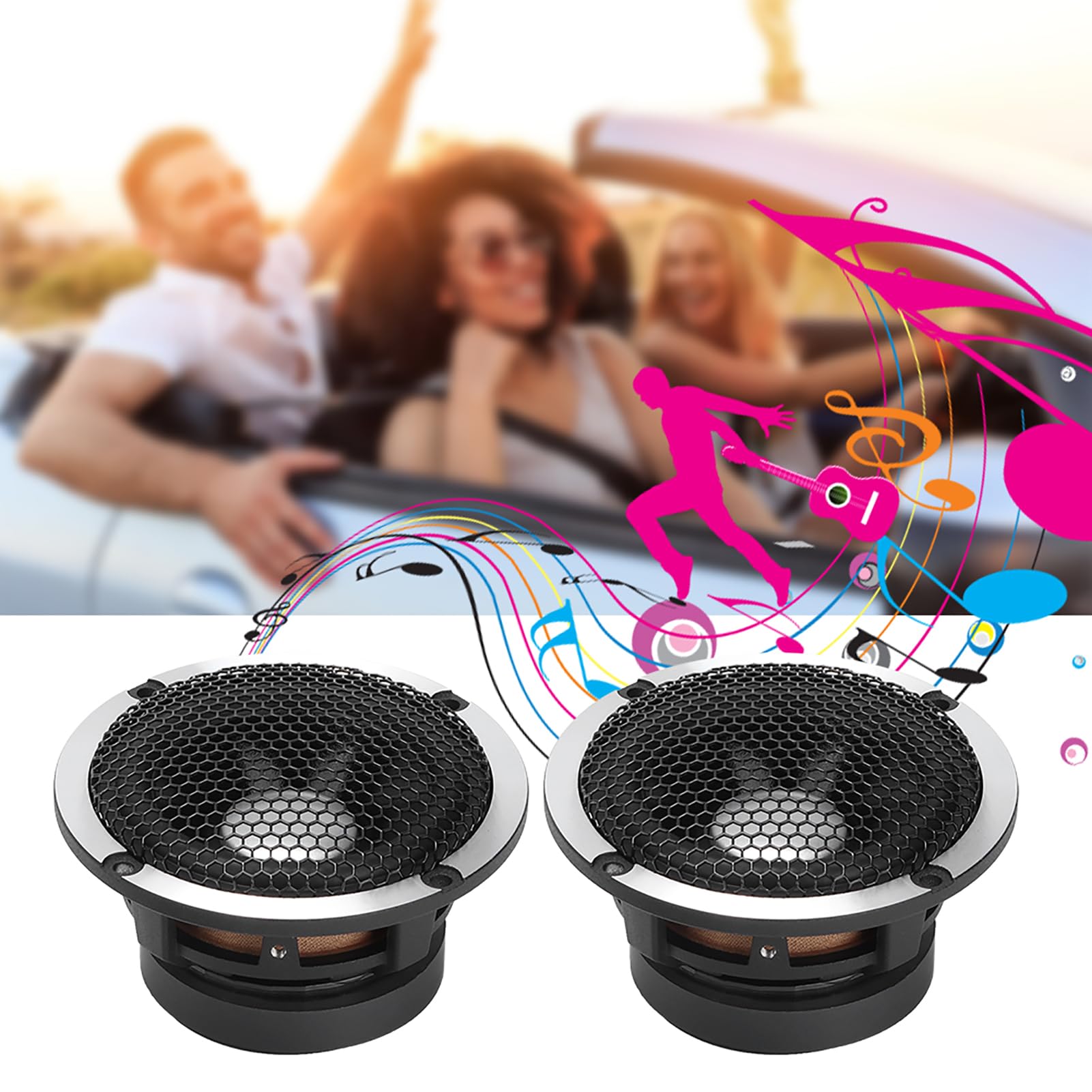 2Pcs 3in Car Speaker Car Midrange Loud Speaker 100W Audio Speaker Silver Black Soft Sound Universal for Car