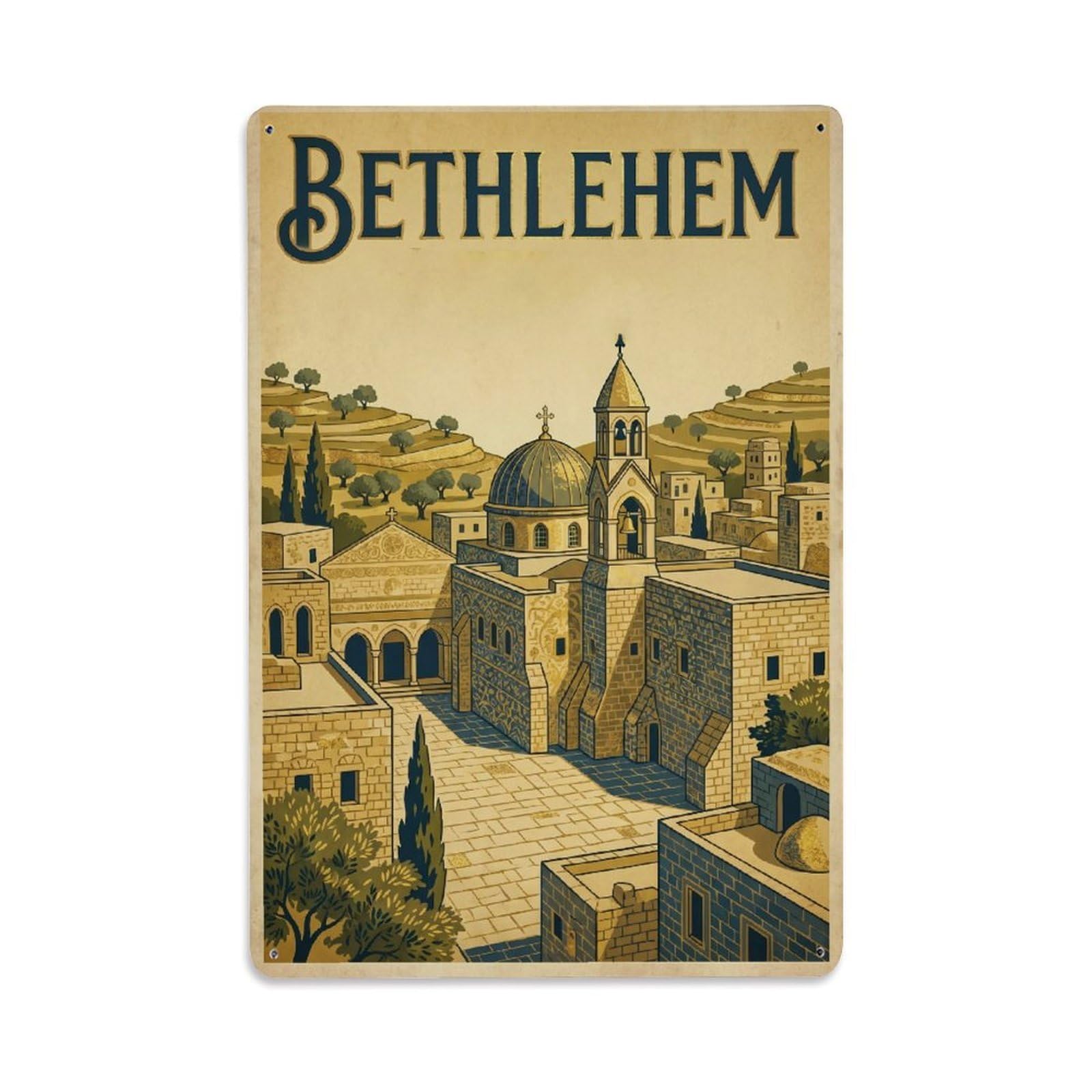 Metal Tin Sign Vintage Travel Bethlehem Wall Deco