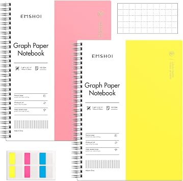 EMSHOI Graph Grid Journal Notebook, 2 Pack, 320 Pages, B5 7.4" x 10"