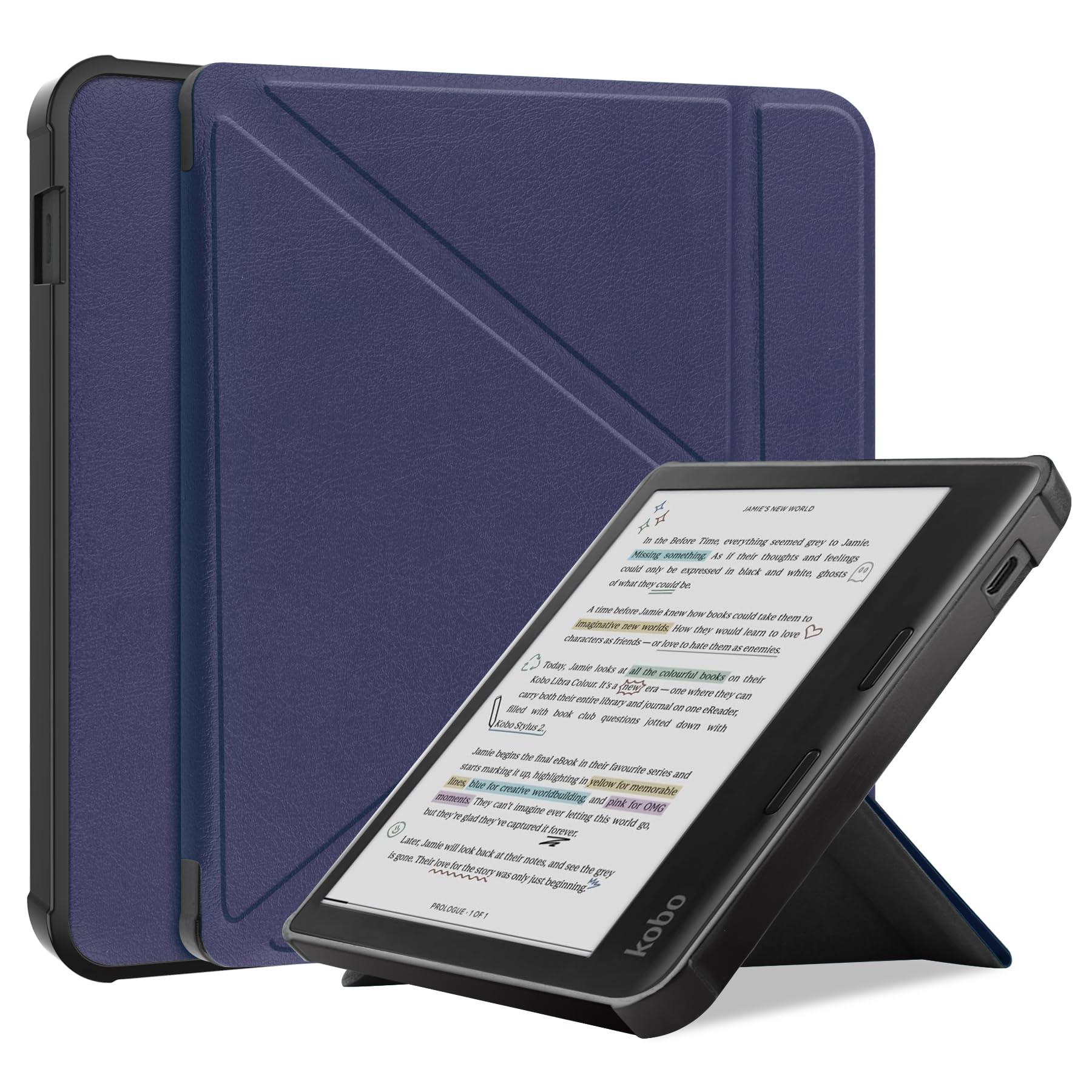 ProElite Cover Case for Kobo Libra 7 inch Case, Smart Transformer Style Flip case Cover for Kobo Libra 7 inch Support Auto Sleep Wake, Navy-image-1