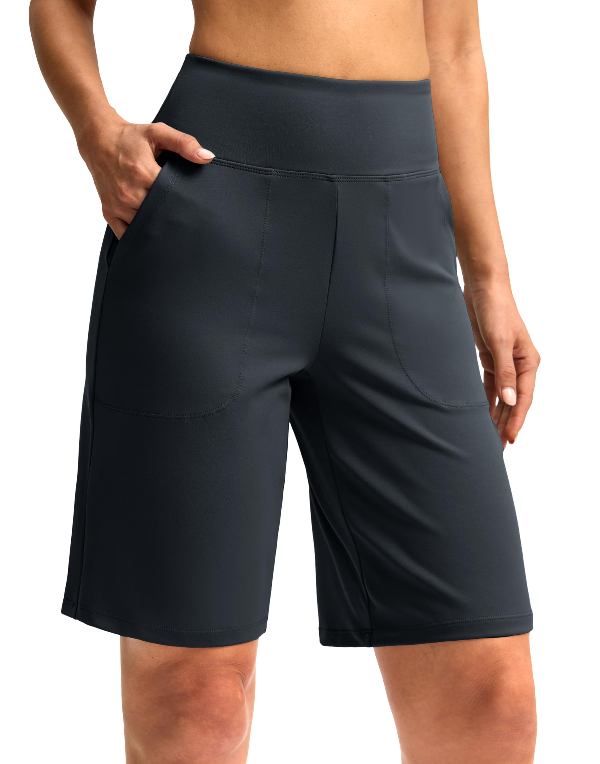 Women's 10" Bermuda Shorts Knee Length with Pockets High Waisted Athletic Long Shorts for Casual Walking Running Yoga