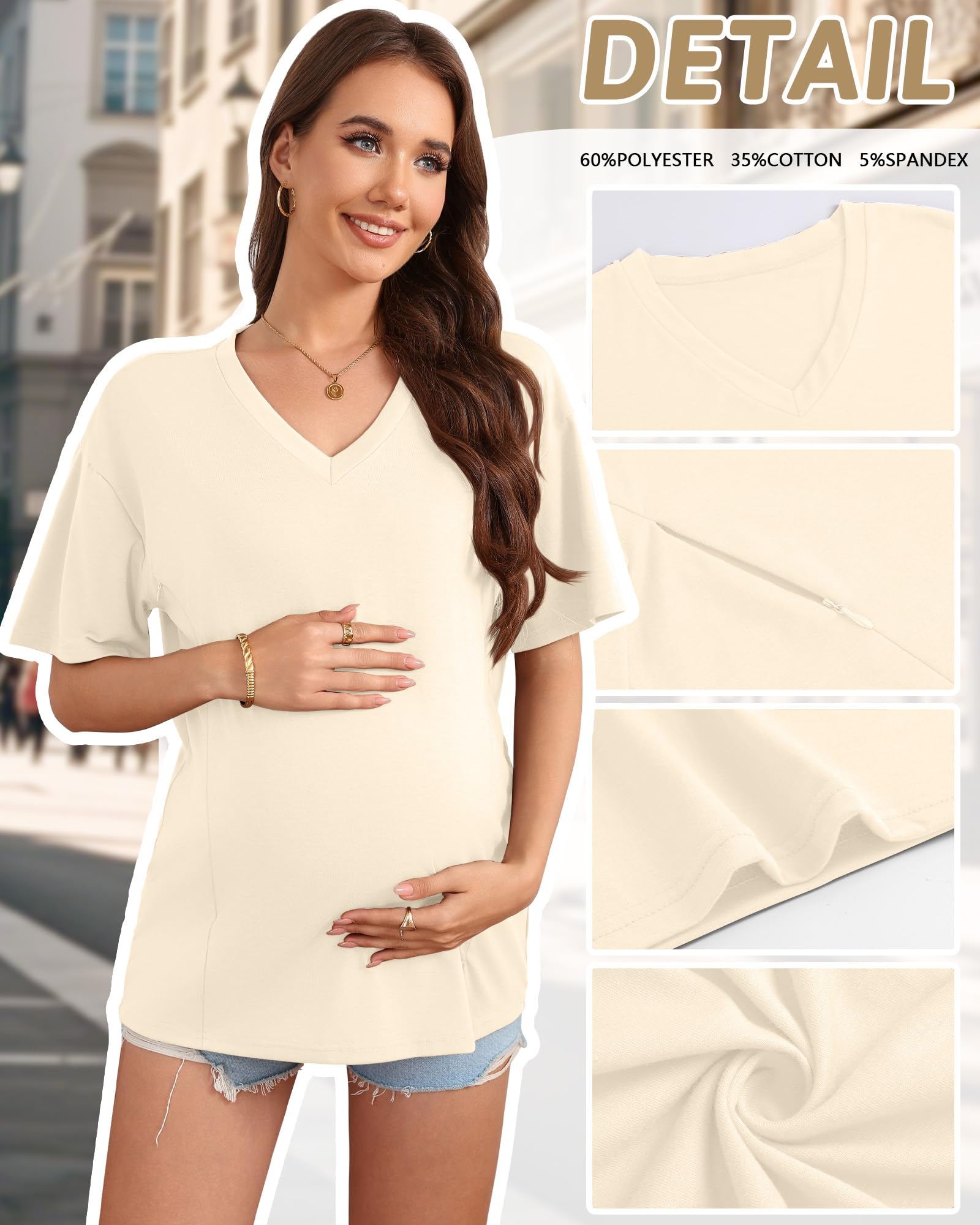 Xuniea Lot de 3 Hauts d'allaitement Oversize pour Femme, Coupe Ample, Manches Courtes, Fermetures éclair Invisibles